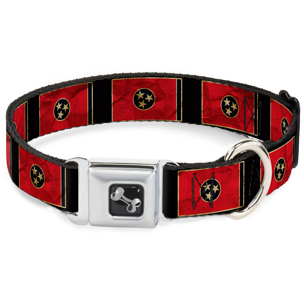 Dog Bone Seatbelt Buckle Collar - Tennessee Flag/Black Distressed Seatbelt Buckle Collars Buckle-Down
