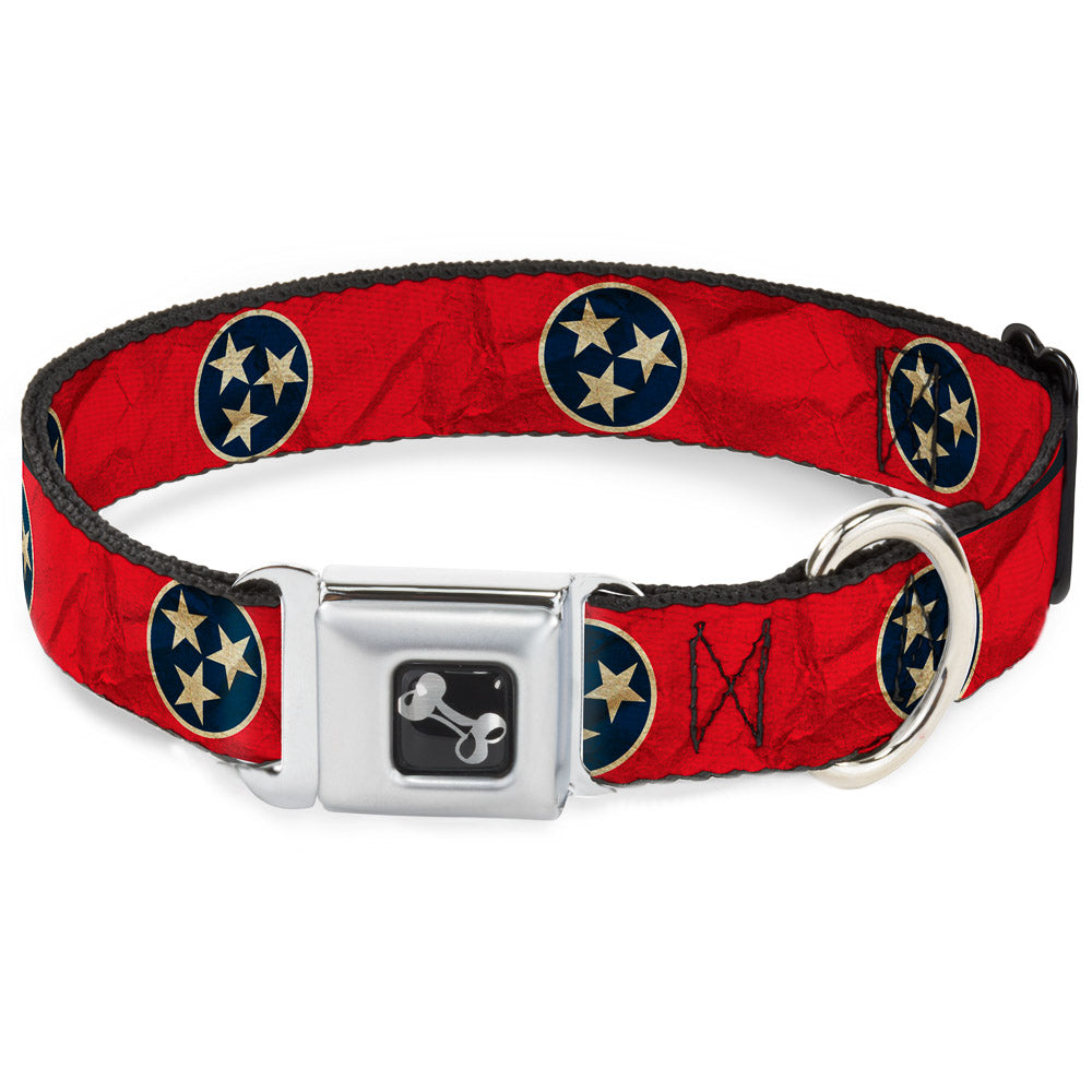 Dog Bone Seatbelt Buckle Collar - Tennessee Flag Stars CLOSE-UP Distressed Seatbelt Buckle Collars Buckle-Down