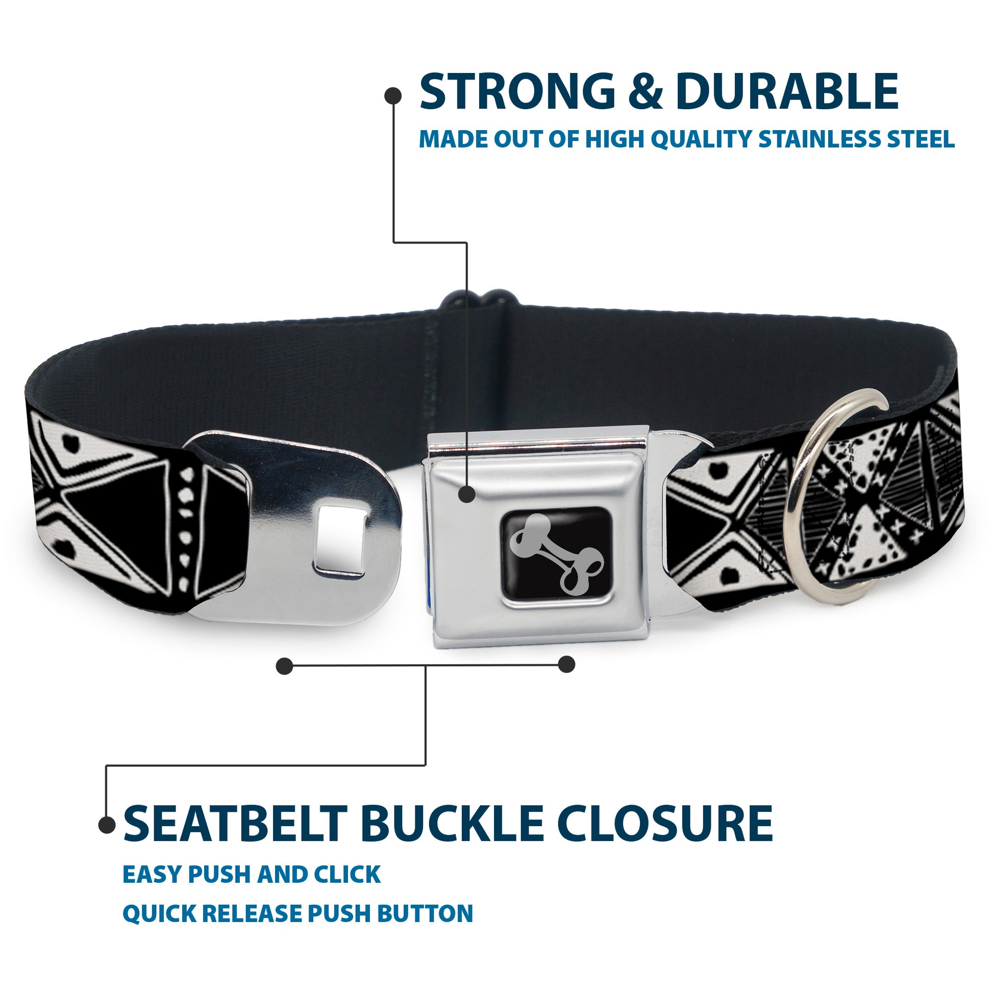 Dog Bone Seatbelt Buckle Collar - Tribal1 Black/White Seatbelt Buckle Collars Buckle-Down