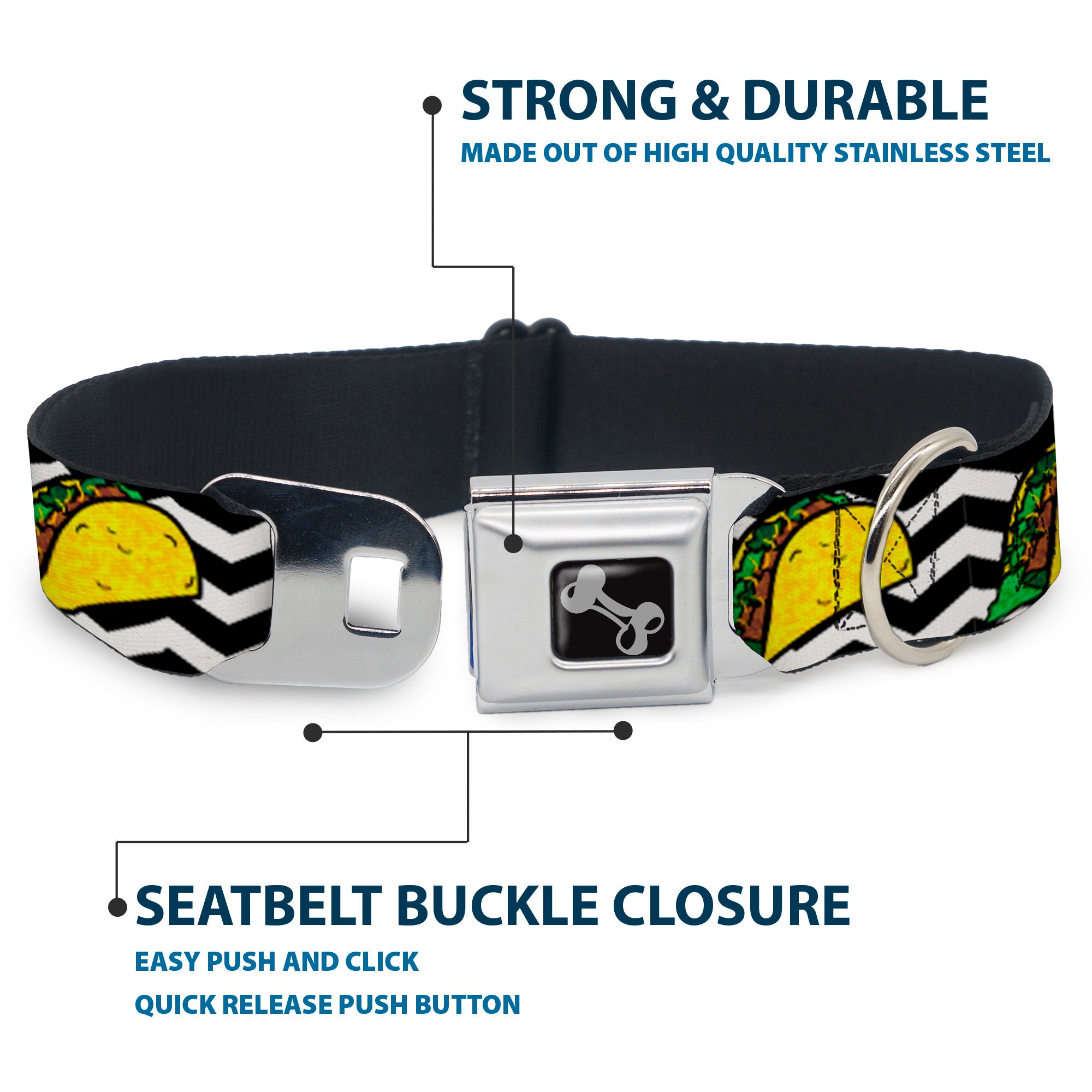 Dog Bone Seatbelt Buckle Collar - Taco/Chevron Black/White Seatbelt Buckle Collars Buckle-Down