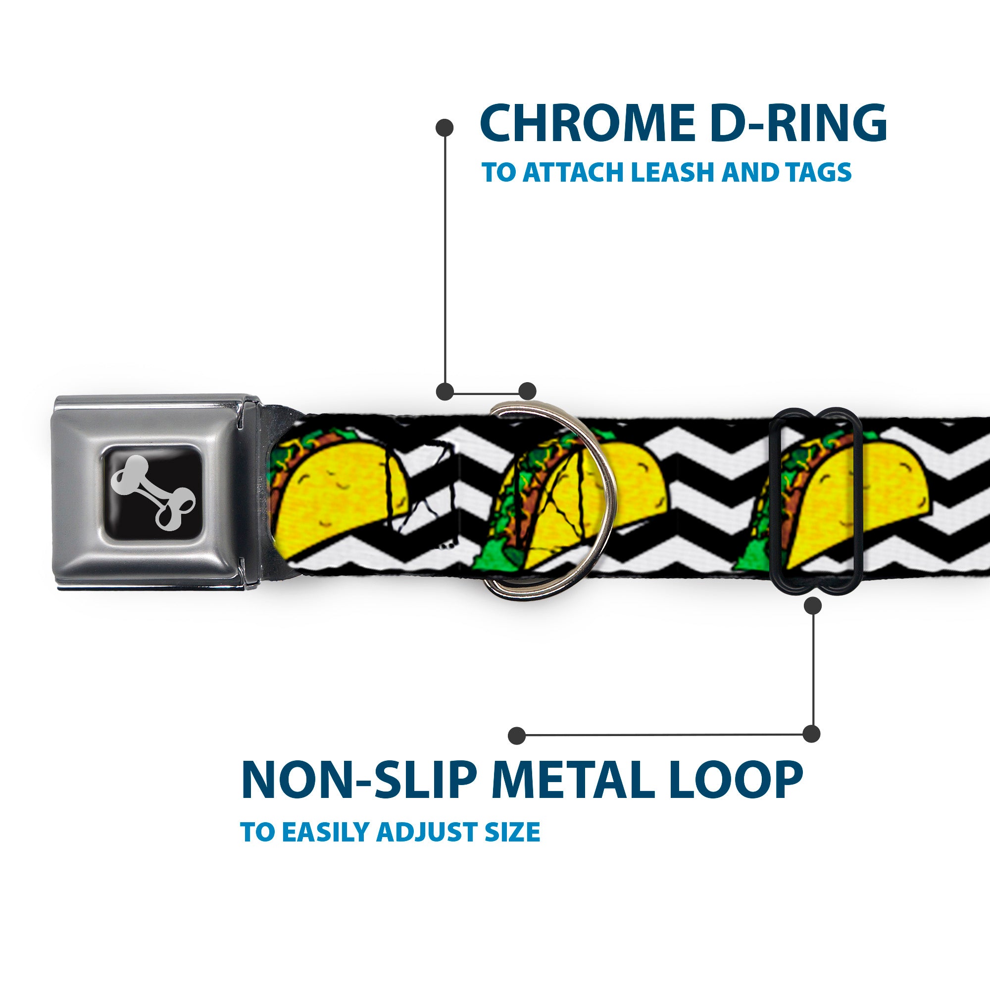 Dog Bone Seatbelt Buckle Collar - Taco/Chevron Black/White Seatbelt Buckle Collars Buckle-Down