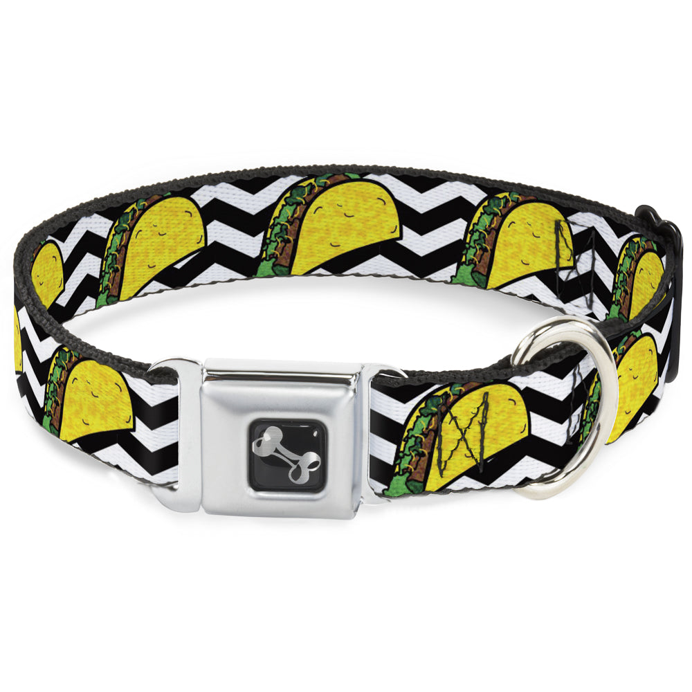 Dog Bone Seatbelt Buckle Collar - Taco/Chevron Black/White Seatbelt Buckle Collars Buckle-Down