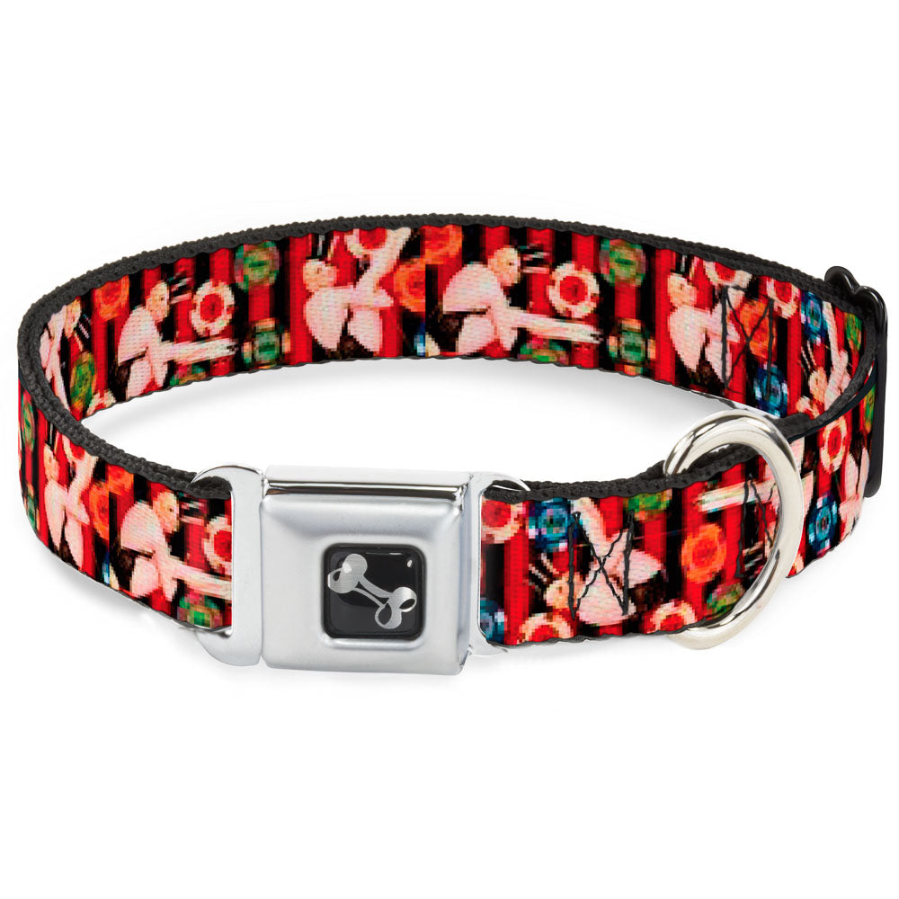 Dog Bone Seatbelt Buckle Collar - Top Hat Pin Up Girl/Poker Chips Vertical Stripes Red/Black Seatbelt Buckle Collars Buckle-Down