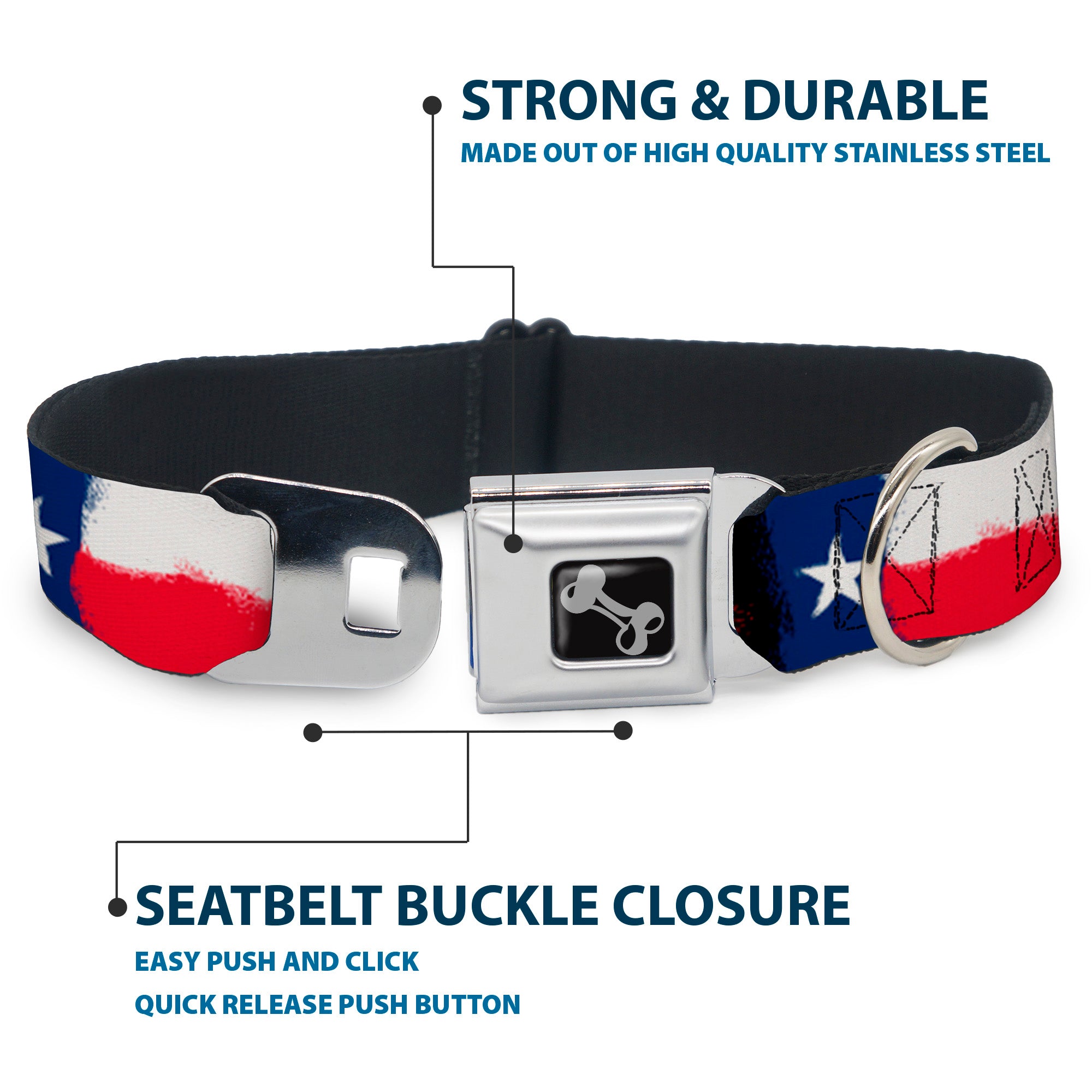 Dog Bone Seatbelt Buckle Collar - Texas Flag Painting Seatbelt Buckle Collars Buckle-Down