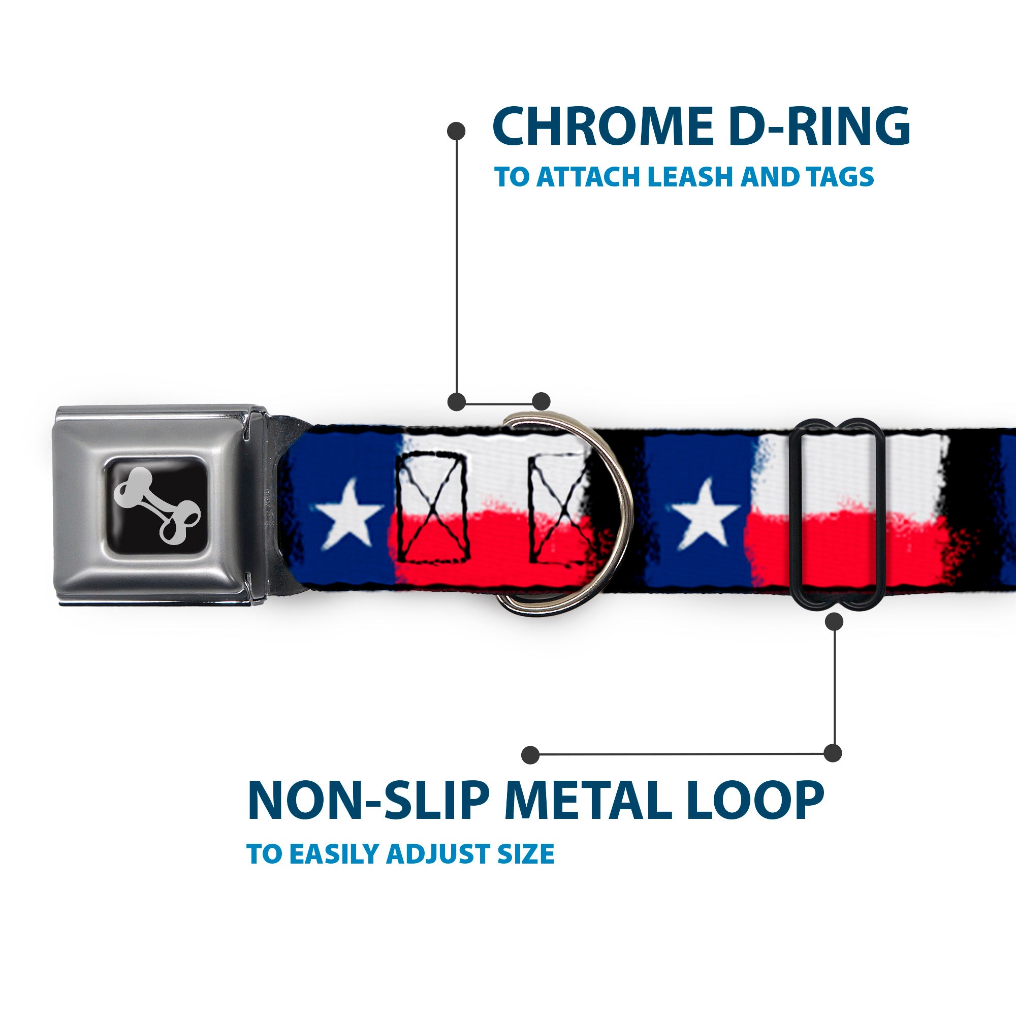 Dog Bone Seatbelt Buckle Collar - Texas Flag Painting Seatbelt Buckle Collars Buckle-Down