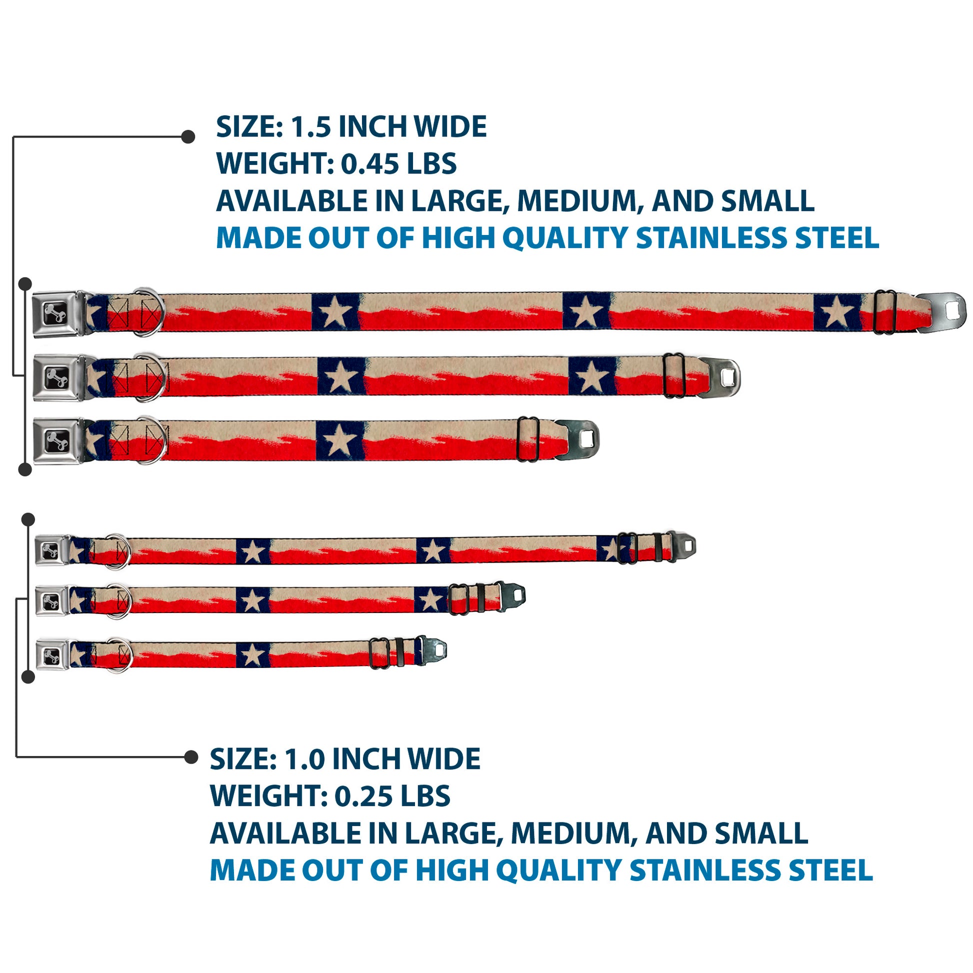 Dog Bone Seatbelt Buckle Collar - Texas Flag CLOSE-UP Distressed Painting Seatbelt Buckle Collars Buckle-Down