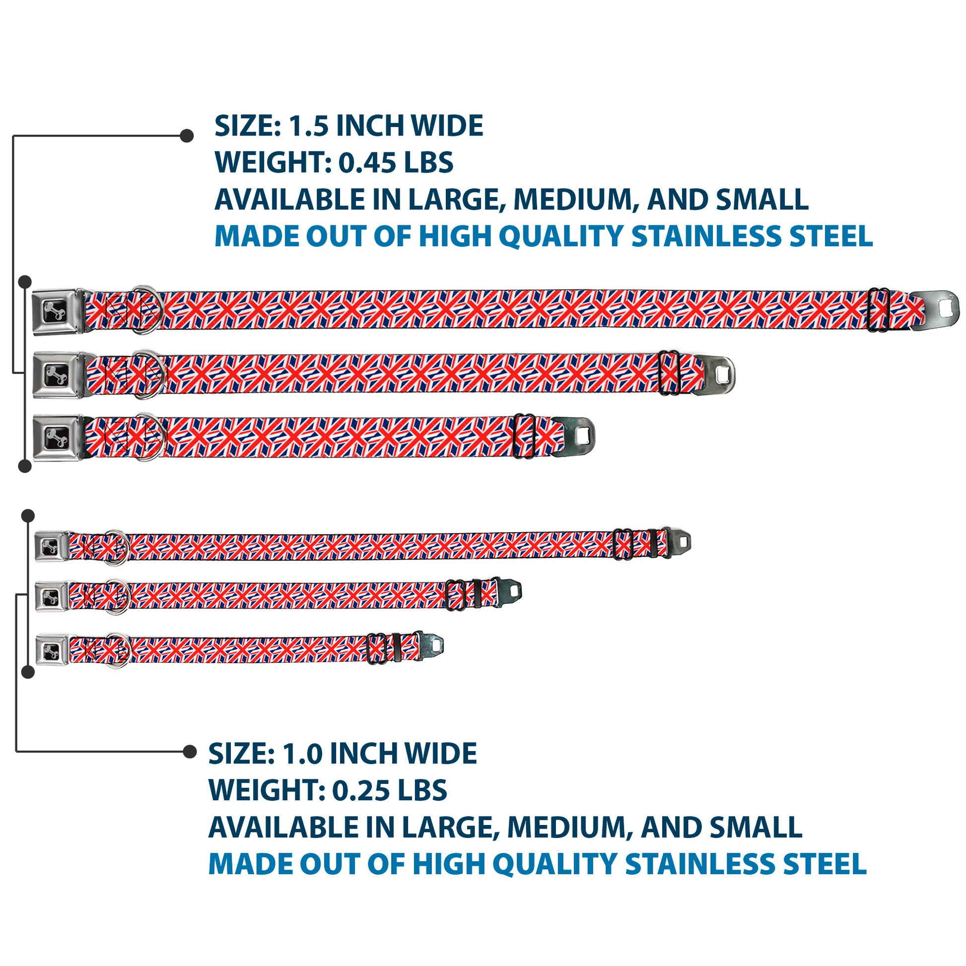 Dog Bone Seatbelt Buckle Collar - United Kingdom Flags Diagonal Seatbelt Buckle Collars Buckle-Down