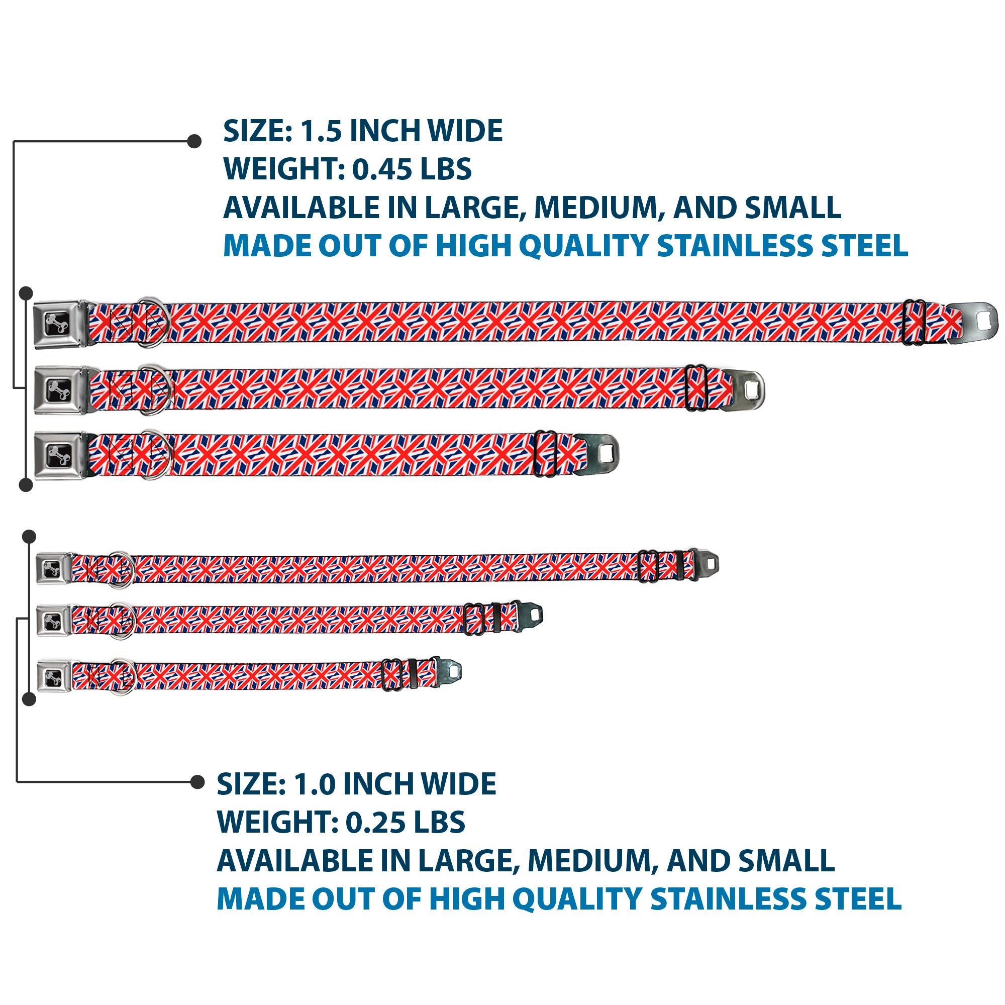 Dog Bone Seatbelt Buckle Collar - United Kingdom Flags Diagonal Seatbelt Buckle Collars Buckle-Down