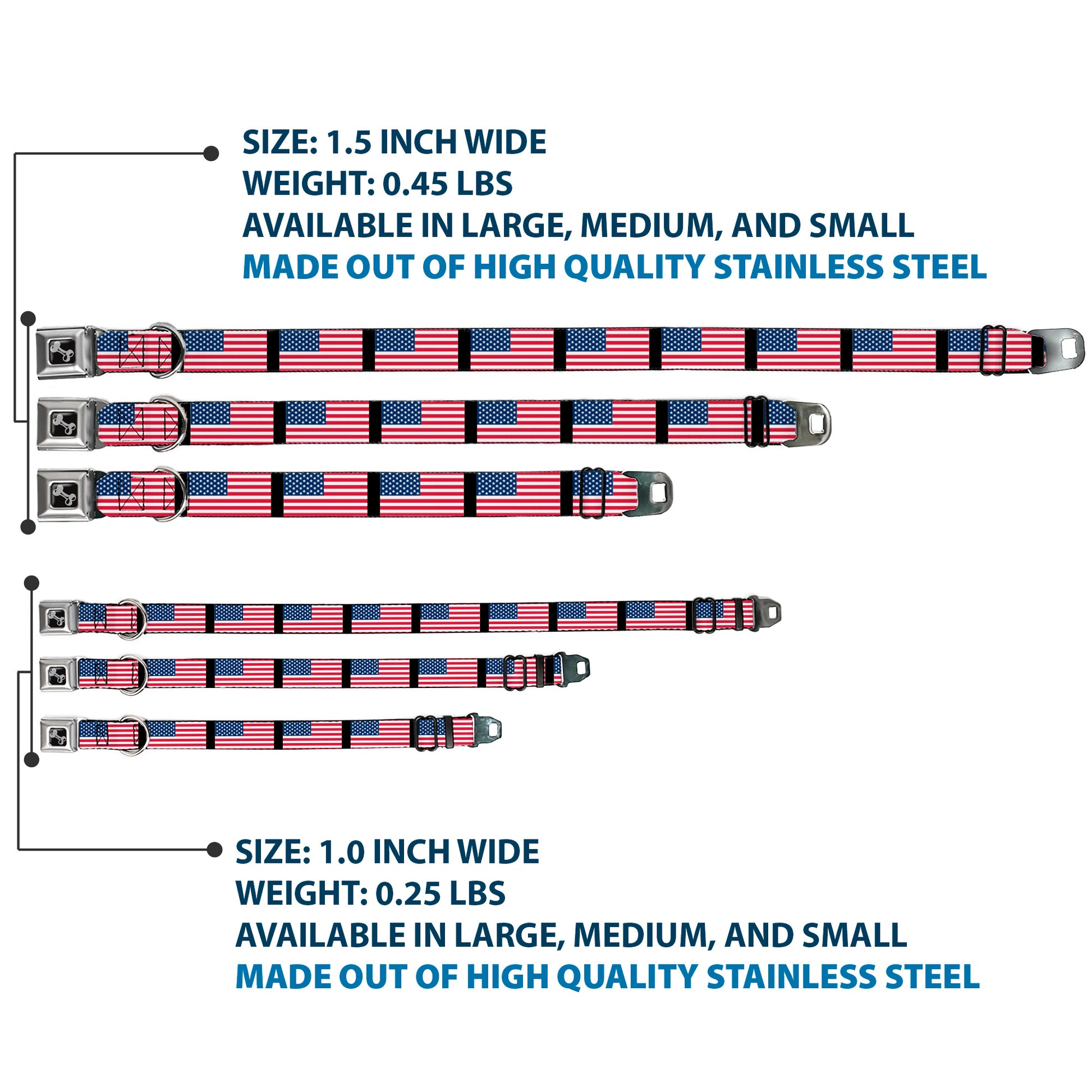 Dog Bone Seatbelt Buckle Collar - United States Flags Seatbelt Buckle Collars Buckle-Down