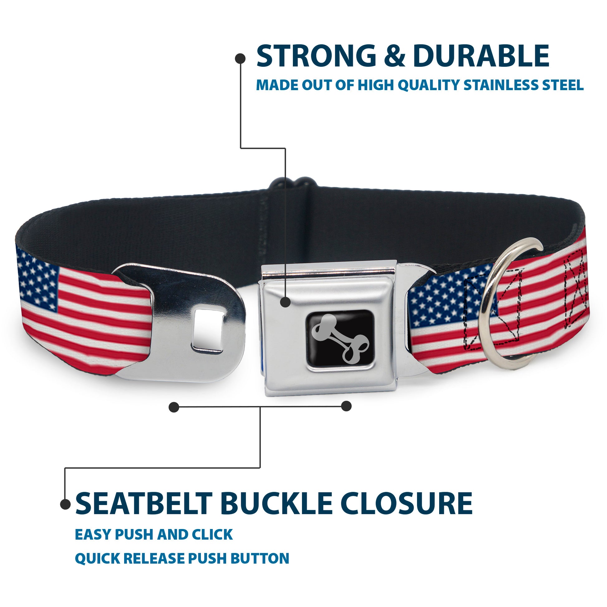 Dog Bone Seatbelt Buckle Collar - United States Flags Seatbelt Buckle Collars Buckle-Down