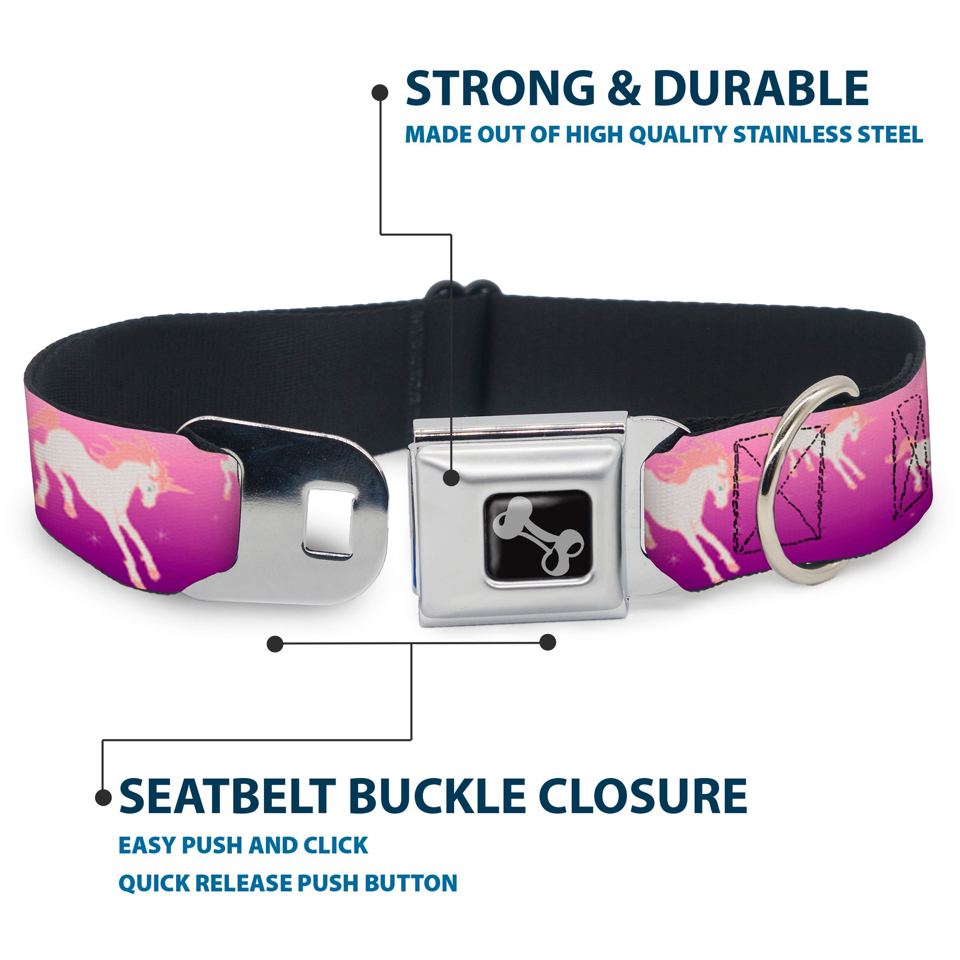 Dog Bone Seatbelt Buckle Collar - Unicorn Sparkles Purple/Pink Seatbelt Buckle Collars Buckle-Down