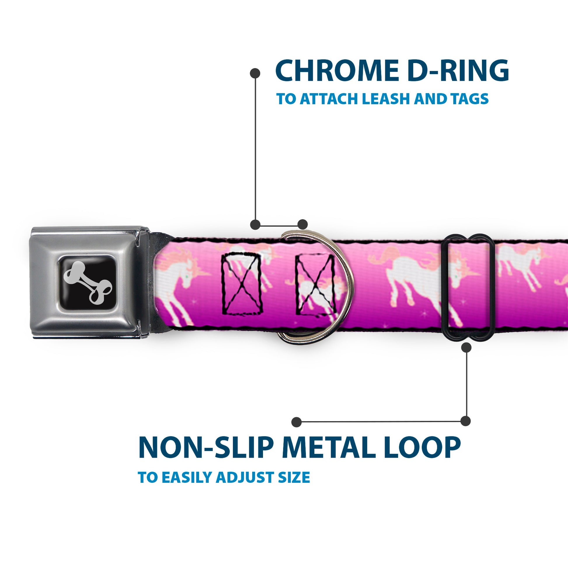 Dog Bone Seatbelt Buckle Collar - Unicorn Sparkles Purple/Pink Seatbelt Buckle Collars Buckle-Down