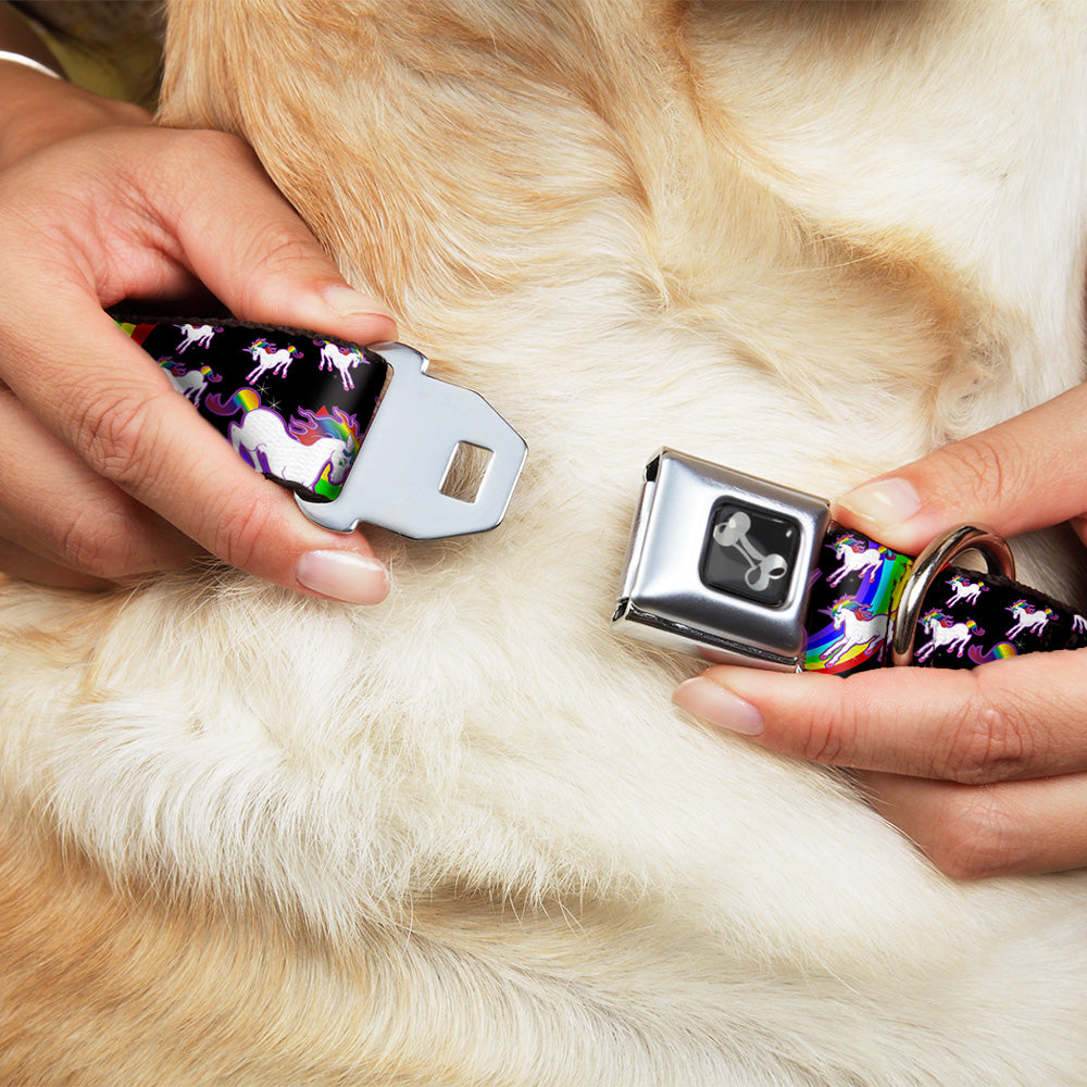 Dog Bone Seatbelt Buckle Collar - Unicorns/Rainbow Swirl Black Seatbelt Buckle Collars Buckle-Down