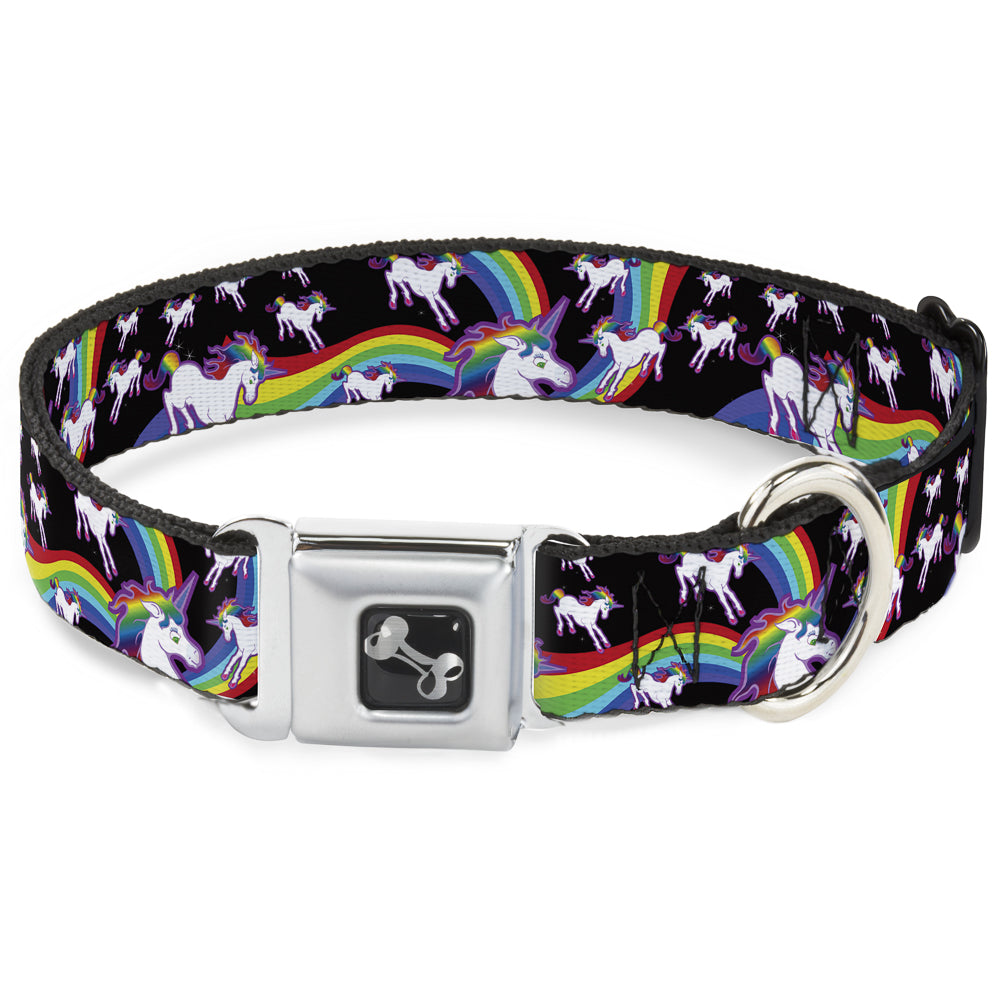 Dog Bone Seatbelt Buckle Collar - Unicorns/Rainbow Swirl Black Seatbelt Buckle Collars Buckle-Down