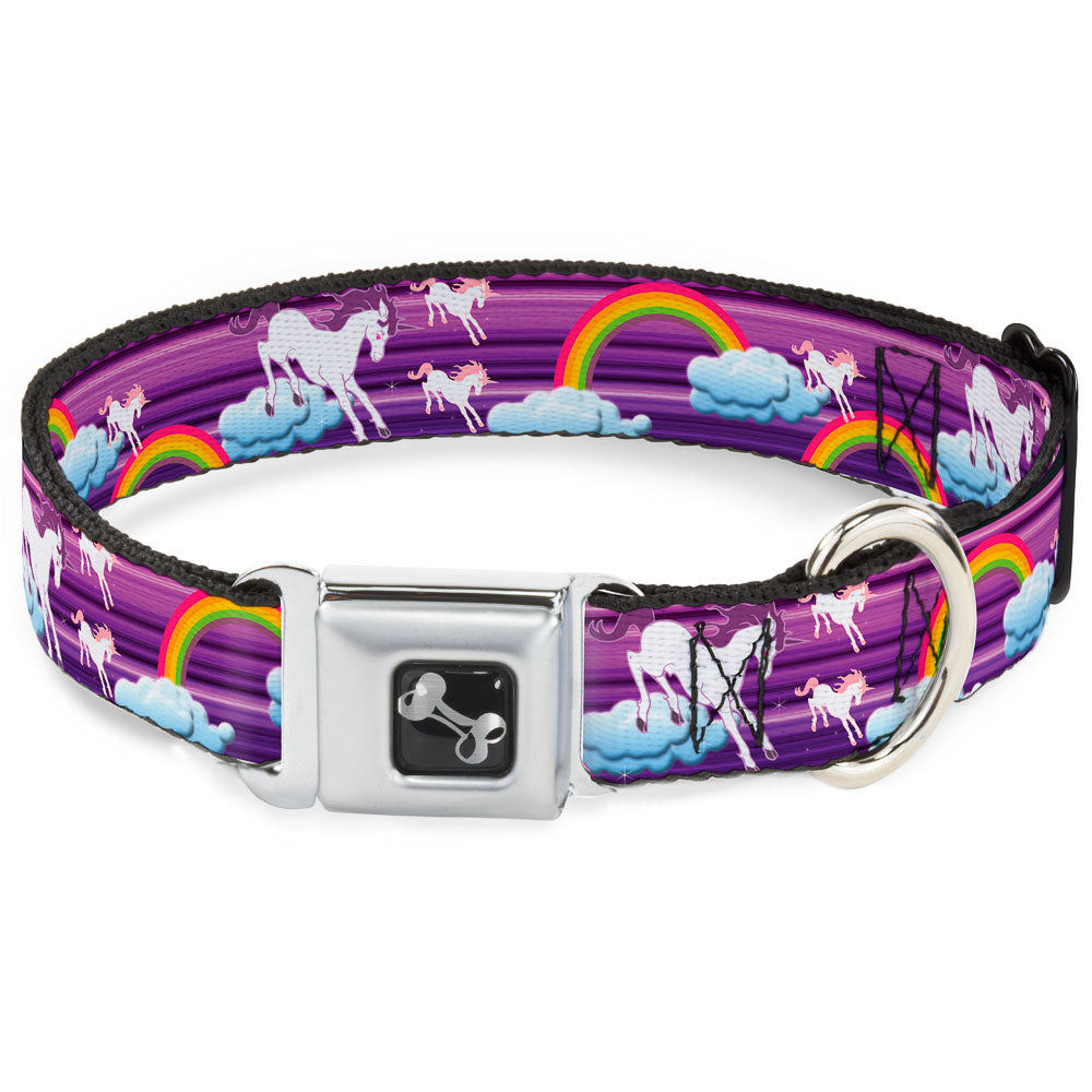 Dog Bone Seatbelt Buckle Collar - Unicorns/Rainbows w/Stripes Purple Seatbelt Buckle Collars Buckle-Down