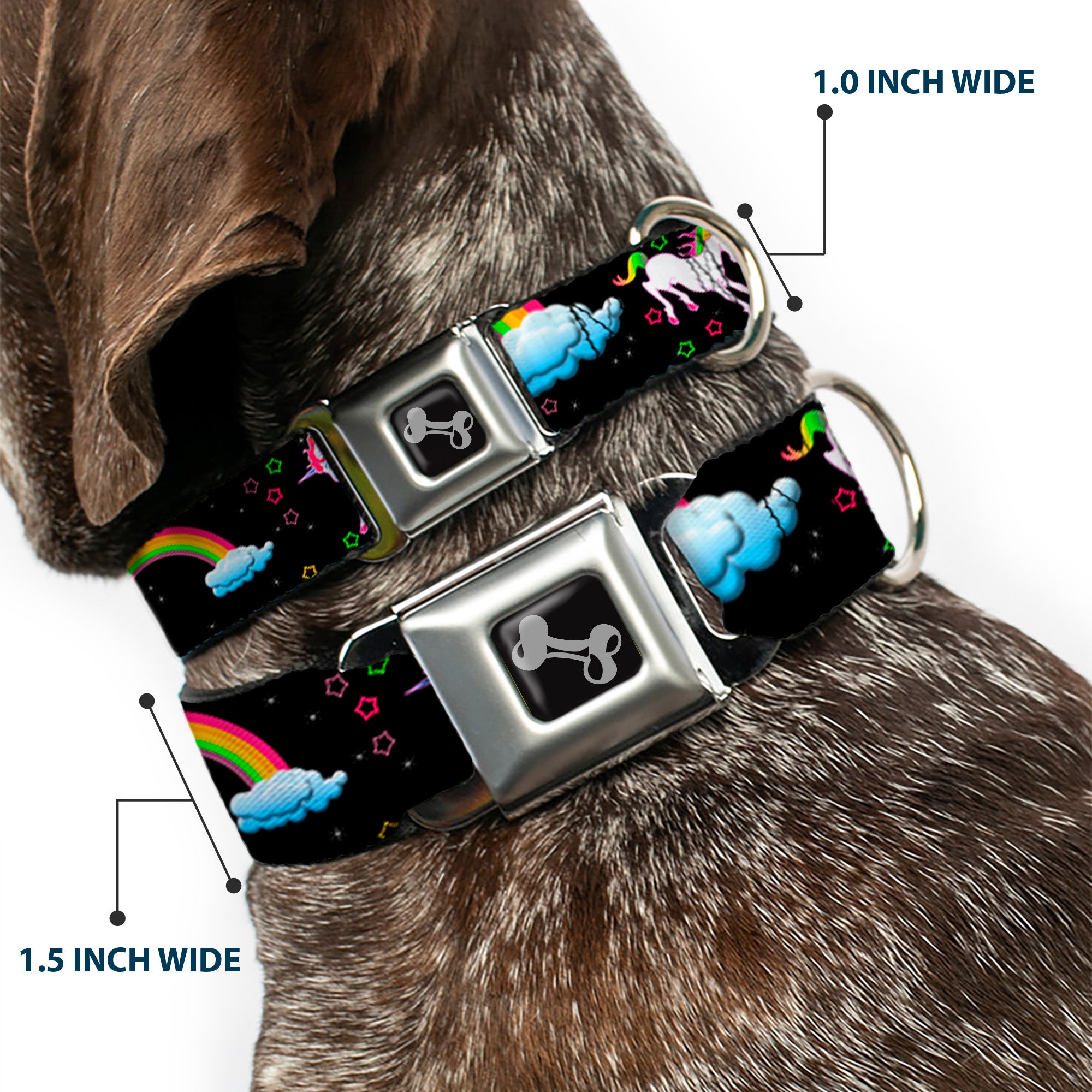 Dog Bone Seatbelt Buckle Collar - Unicorns/Rainbows/Stars Black Seatbelt Buckle Collars Buckle-Down
