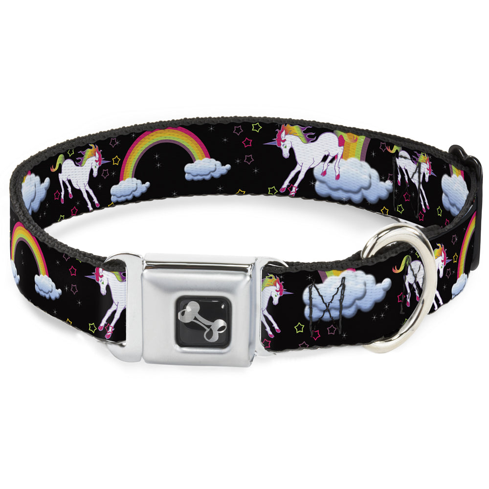 Dog Bone Seatbelt Buckle Collar - Unicorns/Rainbows/Stars Black Seatbelt Buckle Collars Buckle-Down