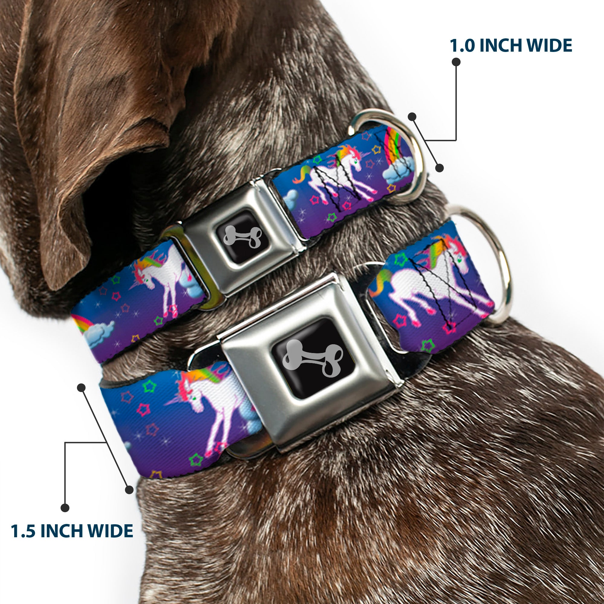Dog Bone Seatbelt Buckle Collar - Unicorns/Rainbows/Stars Blue/Purple Seatbelt Buckle Collars Buckle-Down