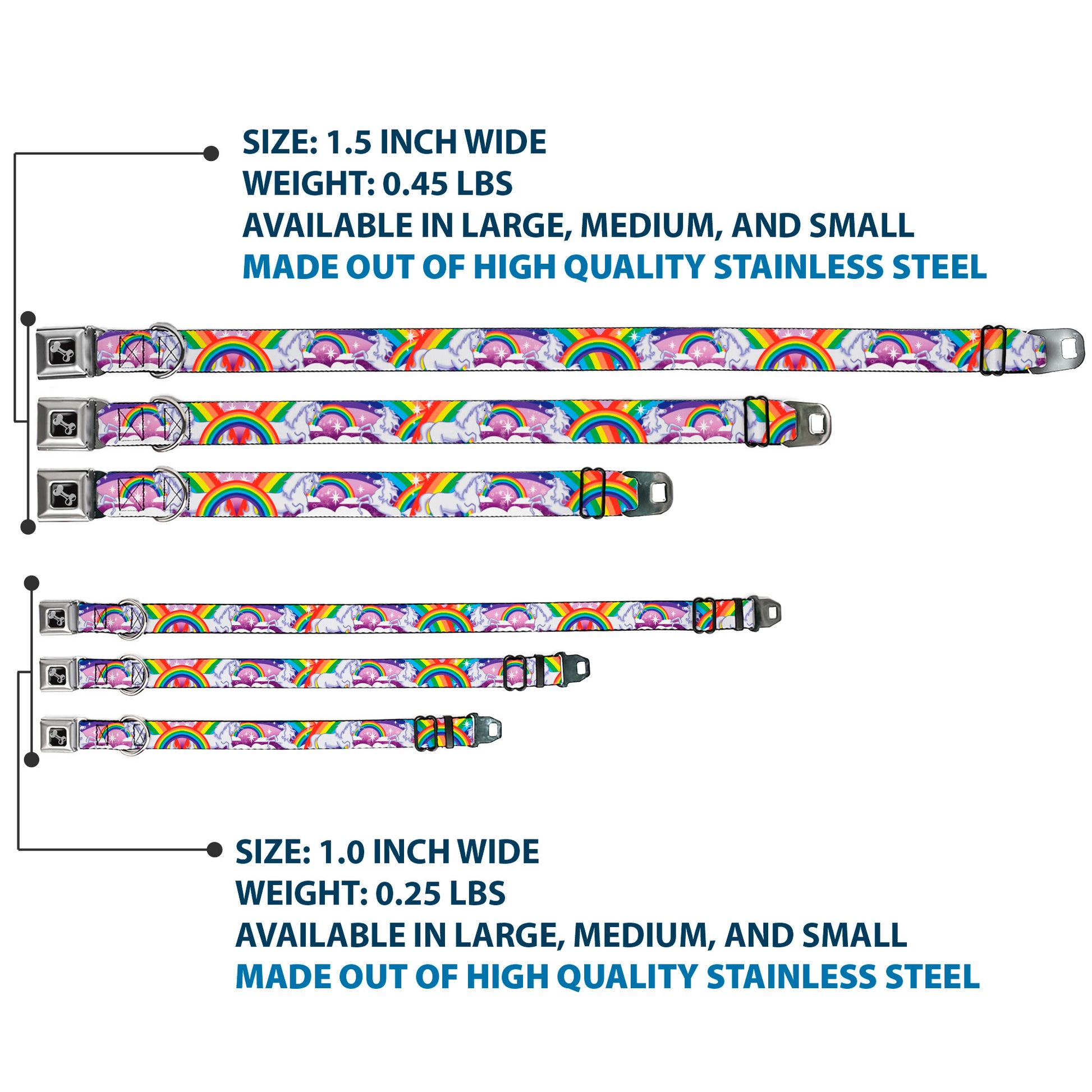 Dog Bone Seatbelt Buckle Collar - Unicorns in Rainbows w/Sparkles/Purple Seatbelt Buckle Collars Buckle-Down