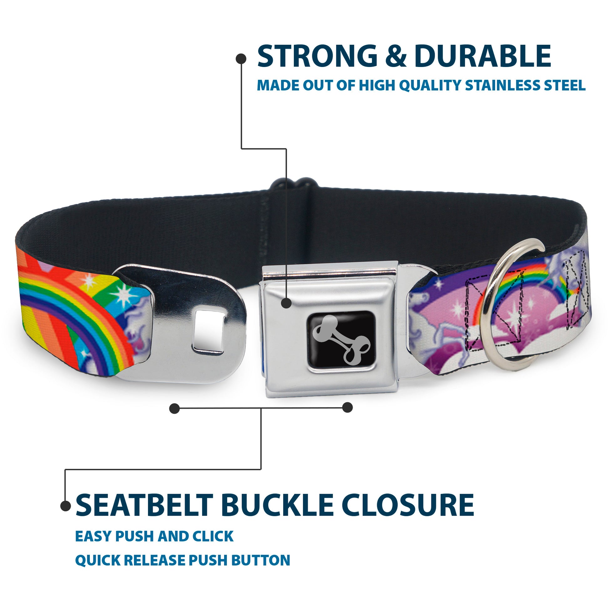Dog Bone Seatbelt Buckle Collar - Unicorns in Rainbows w/Sparkles/Purple Seatbelt Buckle Collars Buckle-Down