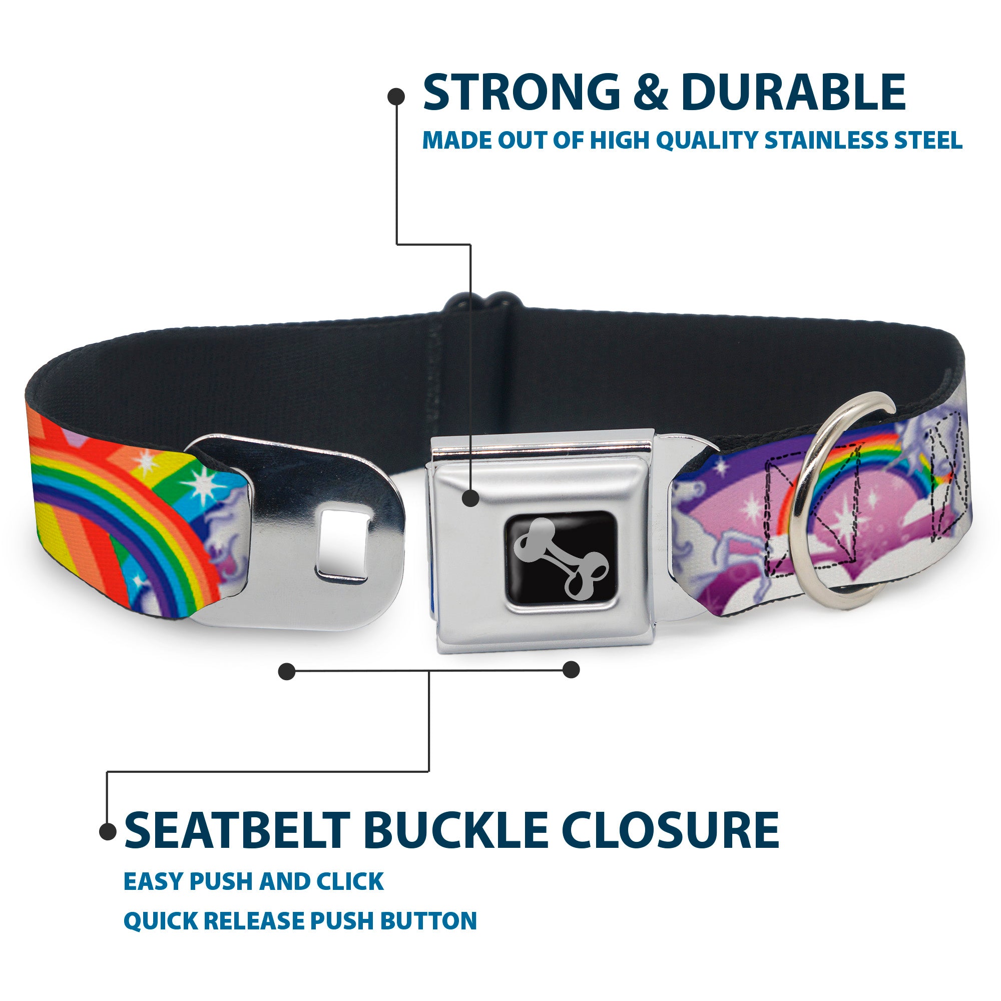Dog Bone Seatbelt Buckle Collar - Unicorns in Rainbows w/Sparkles/Purple Seatbelt Buckle Collars Buckle-Down