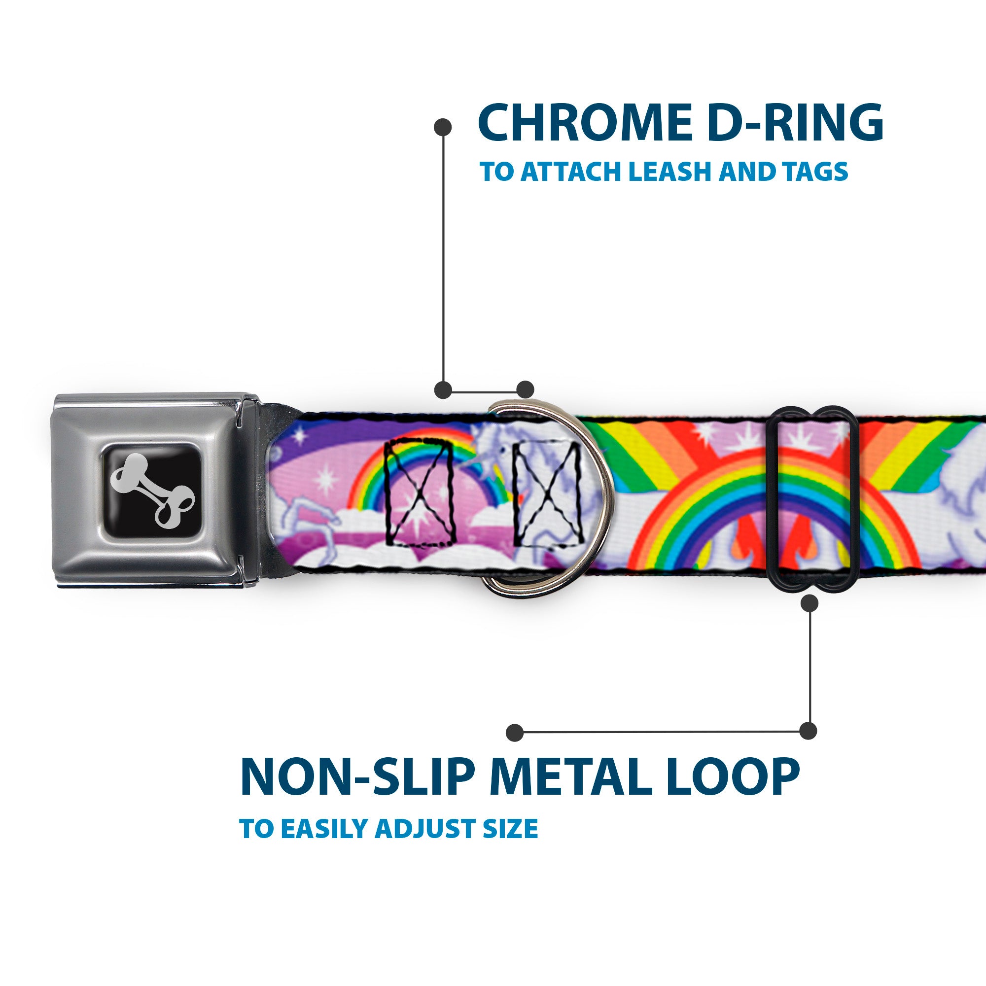 Dog Bone Seatbelt Buckle Collar - Unicorns in Rainbows w/Sparkles/Purple Seatbelt Buckle Collars Buckle-Down