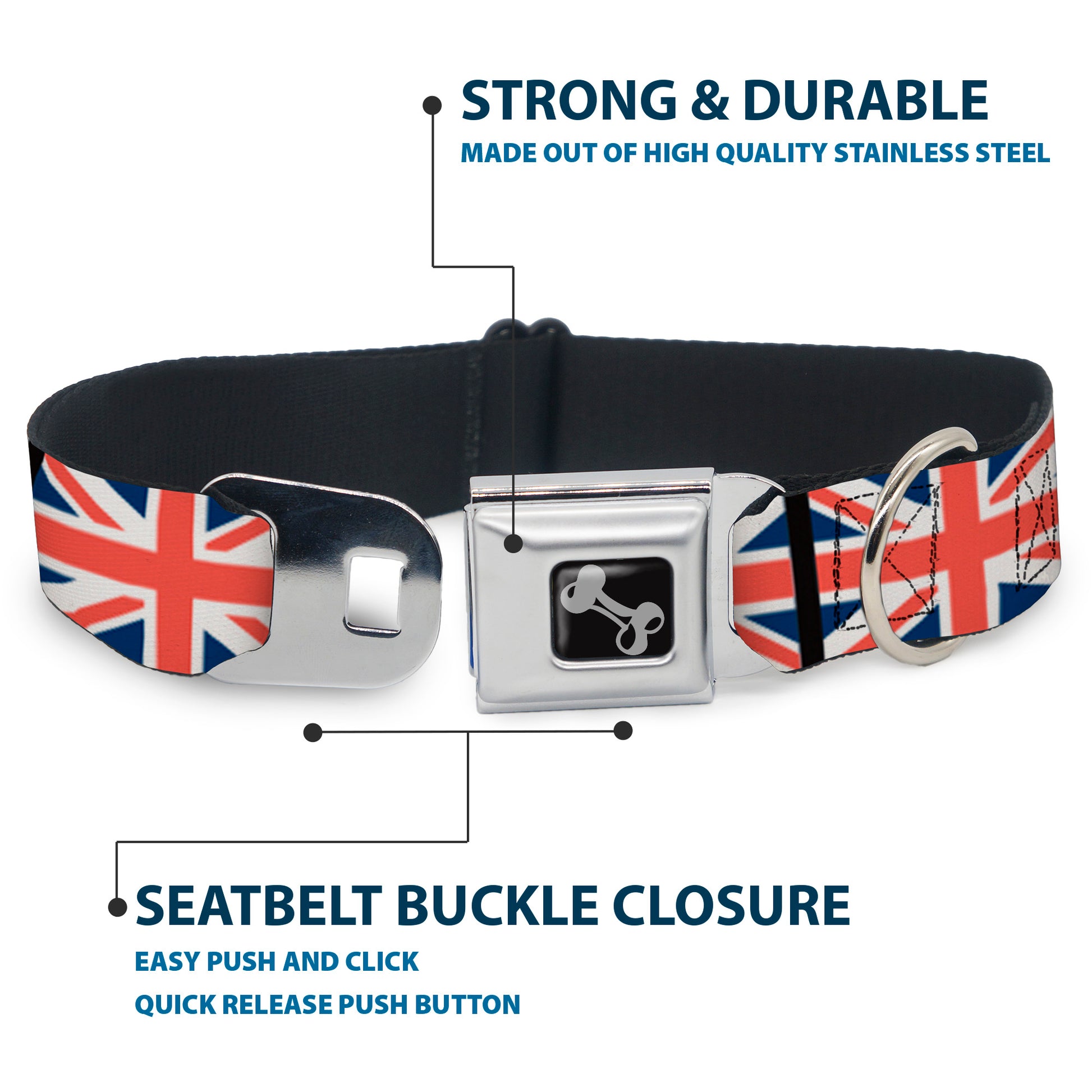 Dog Bone Seatbelt Buckle Collar - United Kingdom Flags Seatbelt Buckle Collars Buckle-Down