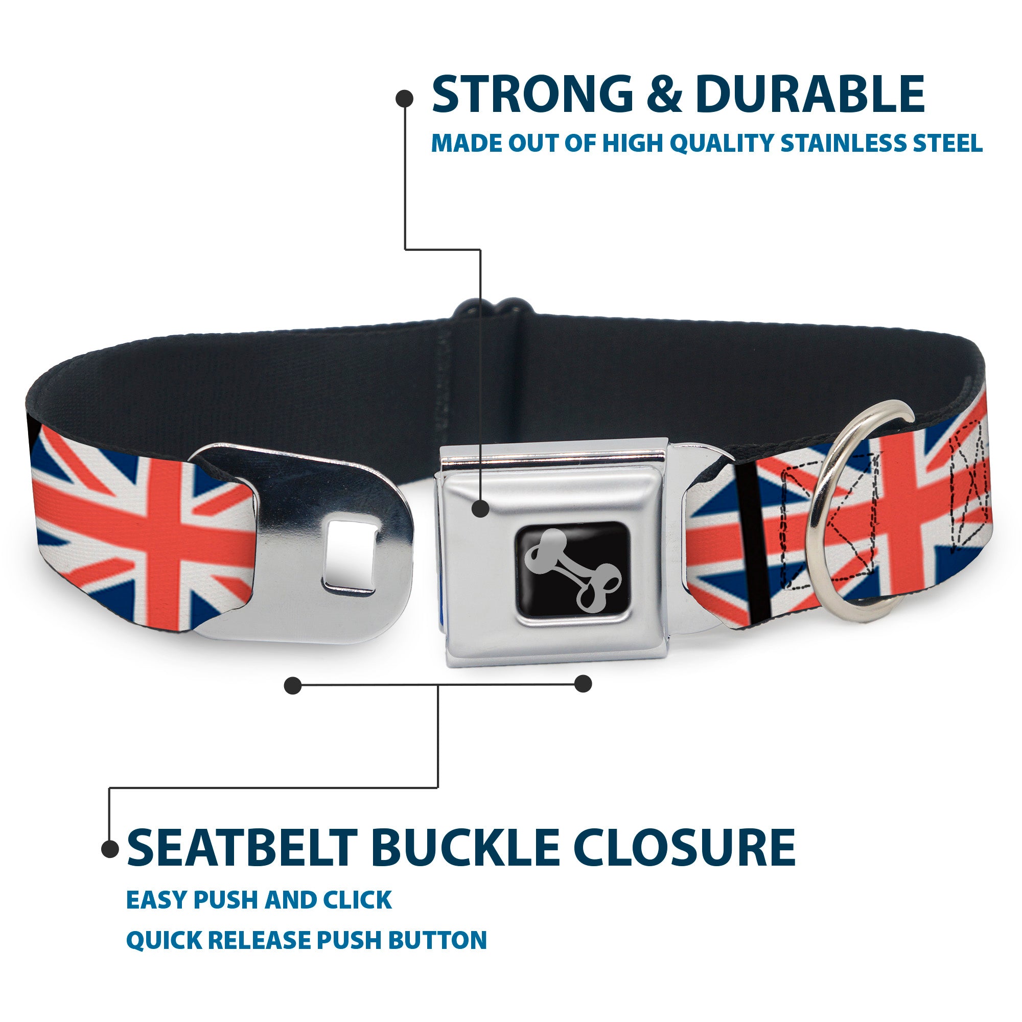 Dog Bone Seatbelt Buckle Collar - United Kingdom Flags Seatbelt Buckle Collars Buckle-Down