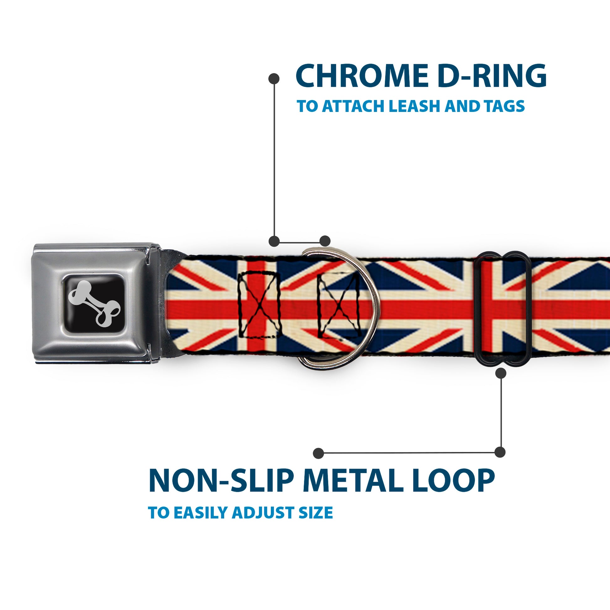 Dog Bone Seatbelt Buckle Collar - Vintage United Kingdom Flags Seatbelt Buckle Collars Buckle-Down