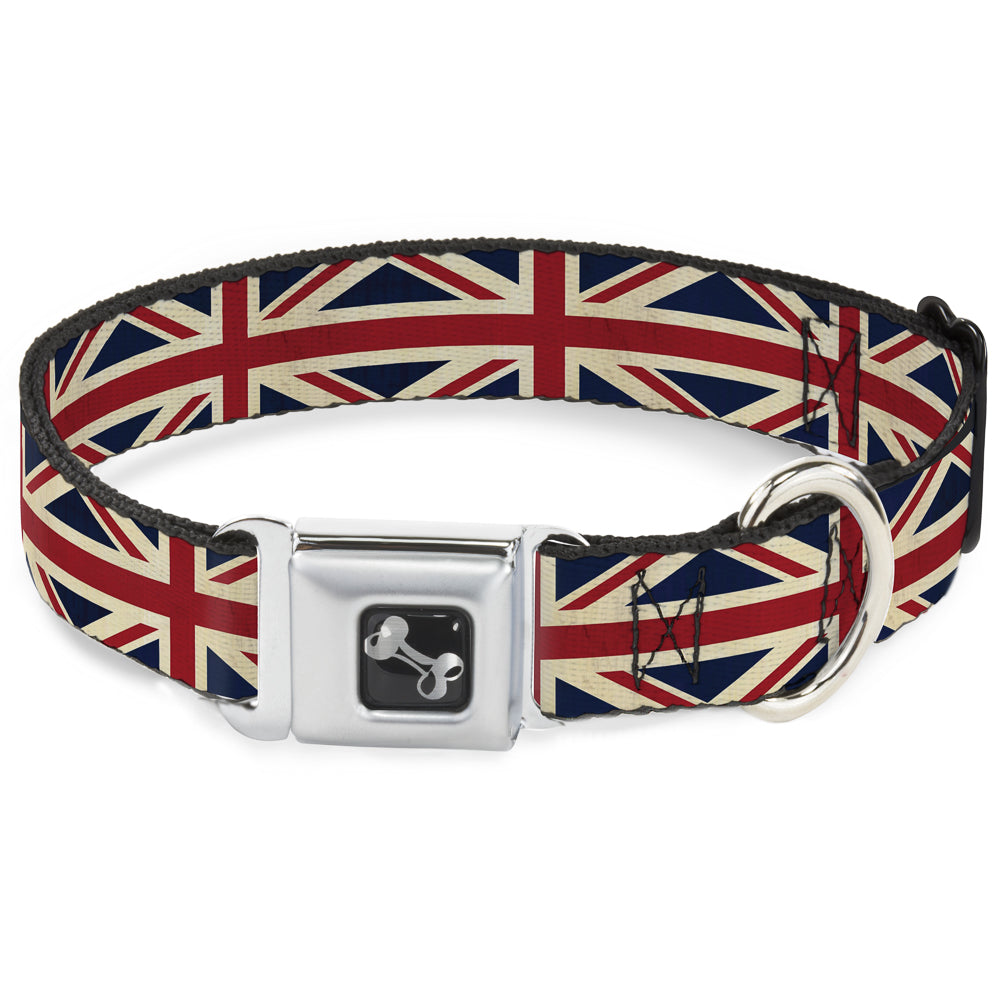 Dog Bone Seatbelt Buckle Collar - Vintage United Kingdom Flags Seatbelt Buckle Collars Buckle-Down
