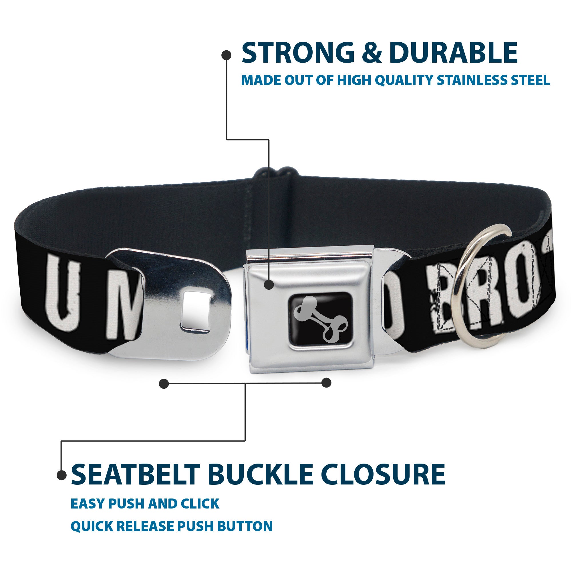 Dog Bone Seatbelt Buckle Collar - U MAD BRO? Weathered Black/White Seatbelt Buckle Collars Buckle-Down