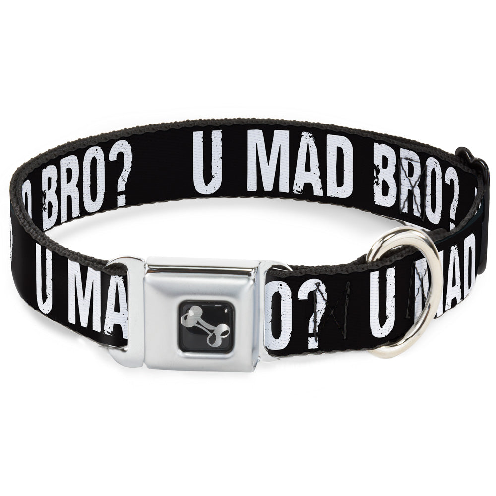 Dog Bone Seatbelt Buckle Collar - U MAD BRO? Weathered Black/White Seatbelt Buckle Collars Buckle-Down