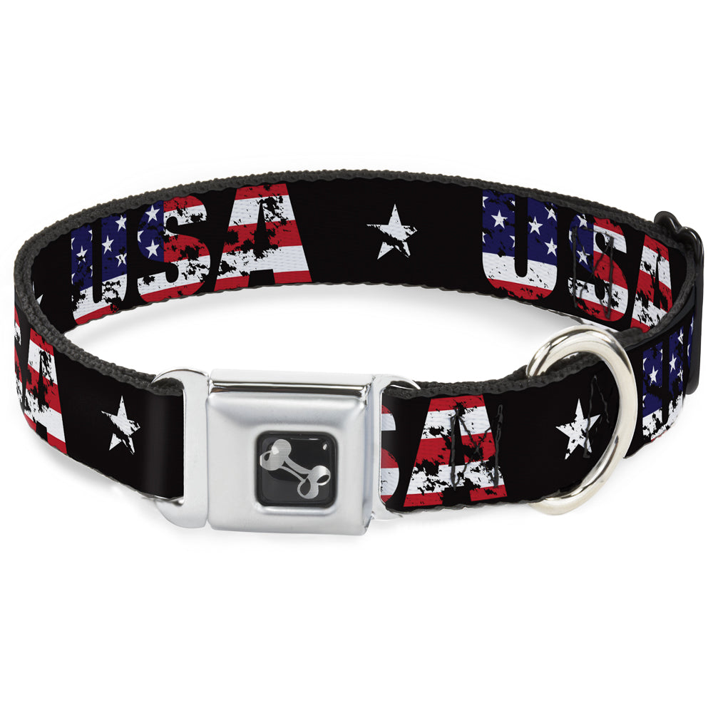 Dog Bone Seatbelt Buckle Collar - USA w/Star Black/US Flags Seatbelt Buckle Collars Buckle-Down