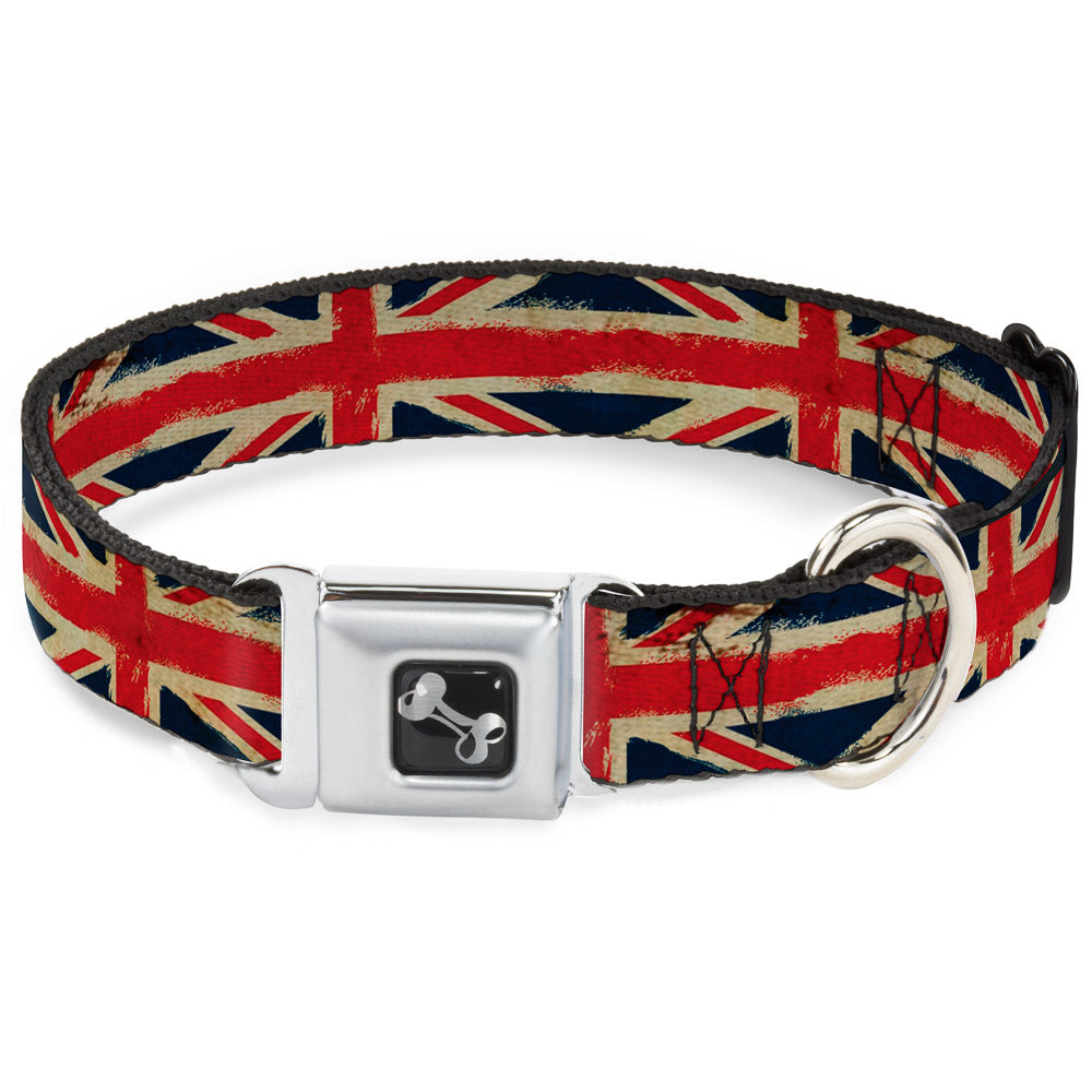 Dog Bone Seatbelt Buckle Collar - United Kingdom Flags Distressed Painting Seatbelt Buckle Collars Buckle-Down