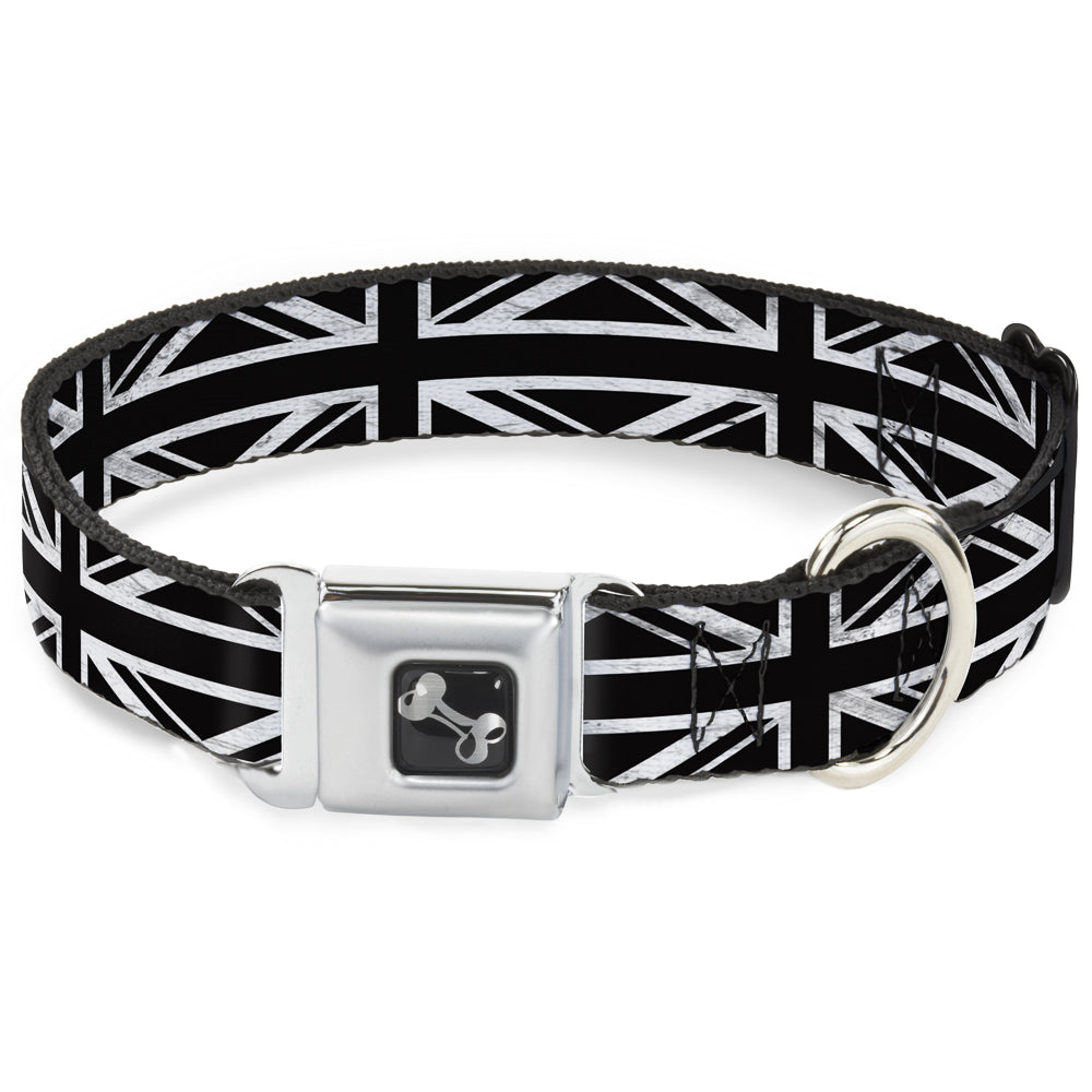 Dog Bone Seatbelt Buckle Collar - Union Jack Distressed Black/White Seatbelt Buckle Collars Buckle-Down