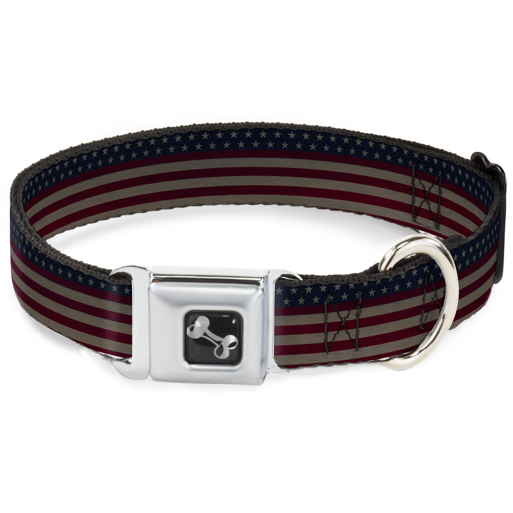Dog Bone Seatbelt Buckle Collar - United States Flag Stars & Stripes Distressed Seatbelt Buckle Collars Buckle-Down