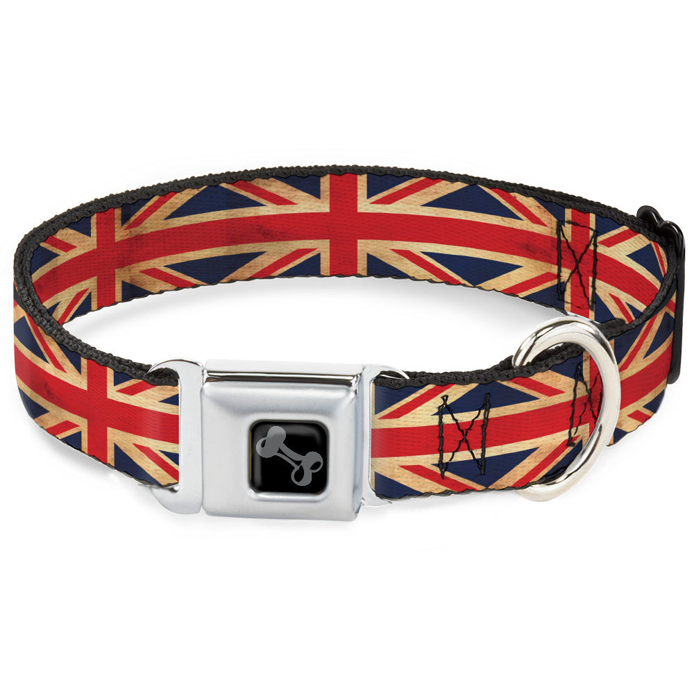 Dog Bone Black/Silver Seatbelt Buckle Collar - United Kingdom Flag Continuous Vintage Seatbelt Buckle Collars Buckle-Down