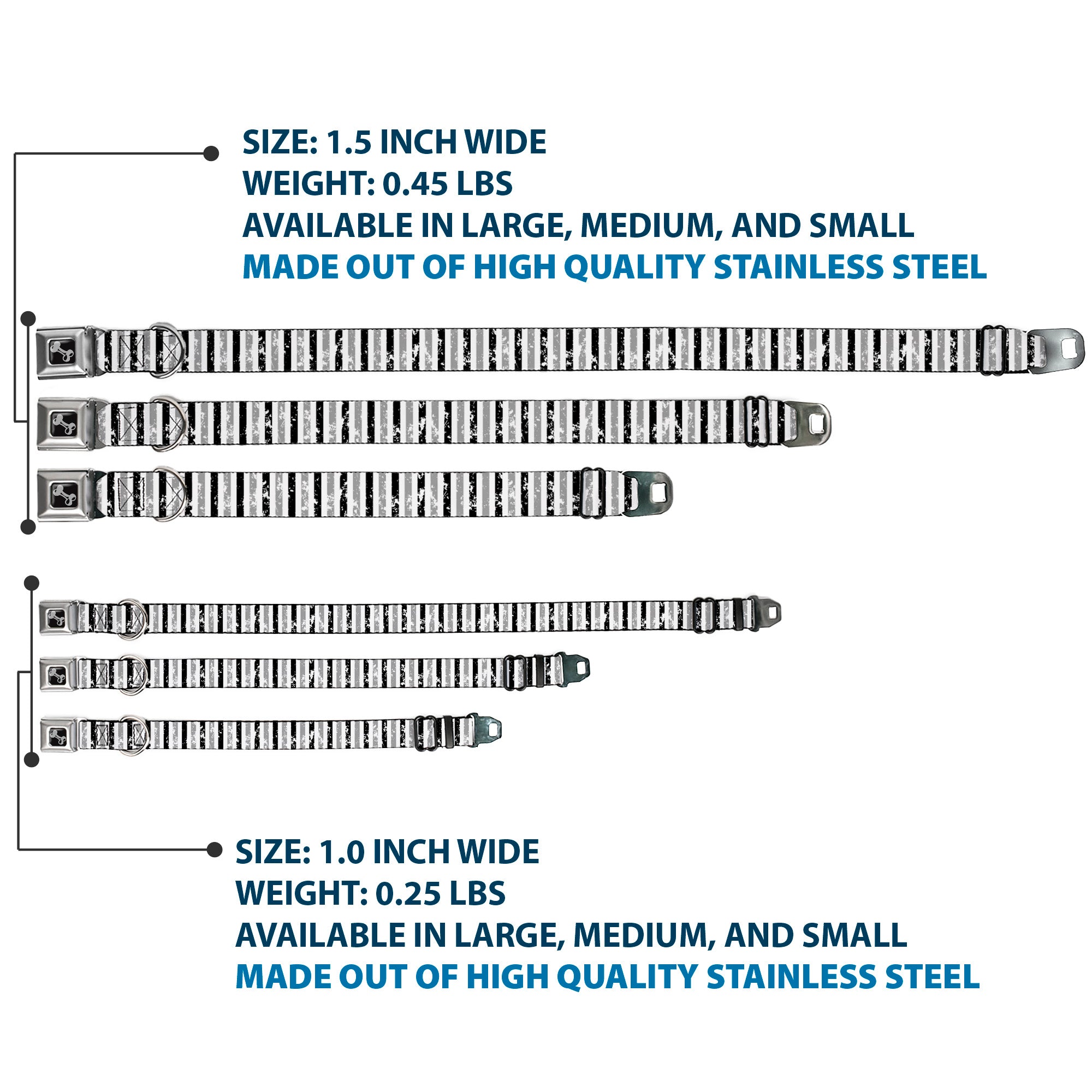 Dog Bone Seatbelt Buckle Collar - Vertical Stripes White/Black/Gray Seatbelt Buckle Collars Buckle-Down
