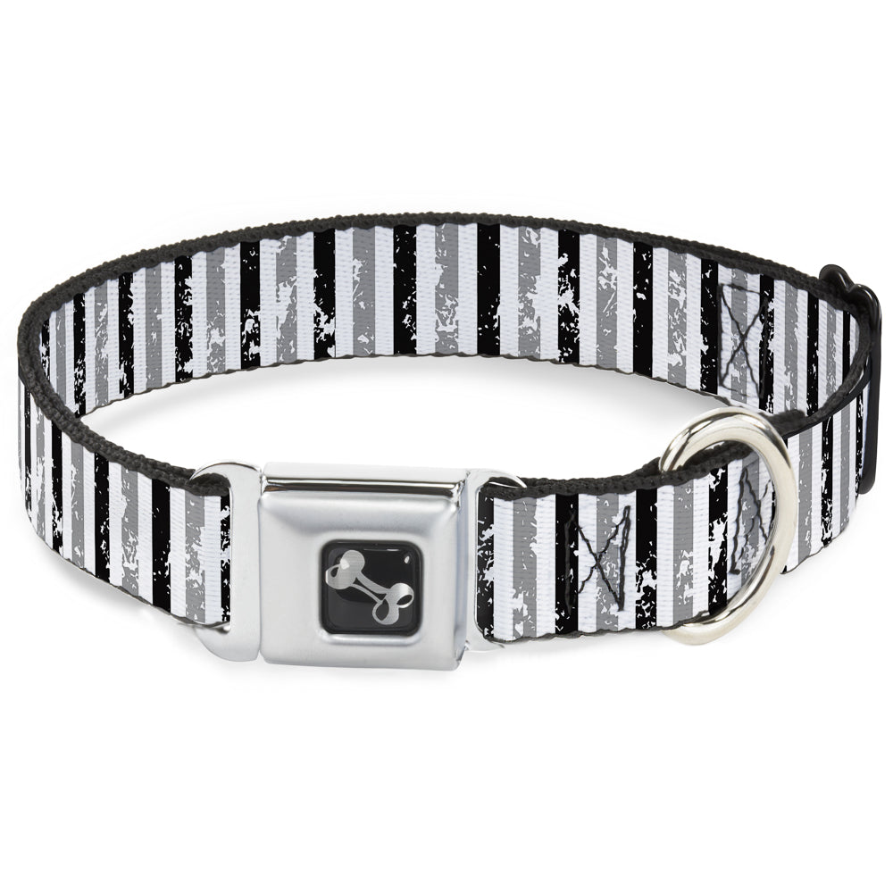 Dog Bone Seatbelt Buckle Collar - Vertical Stripes White/Black/Gray Seatbelt Buckle Collars Buckle-Down