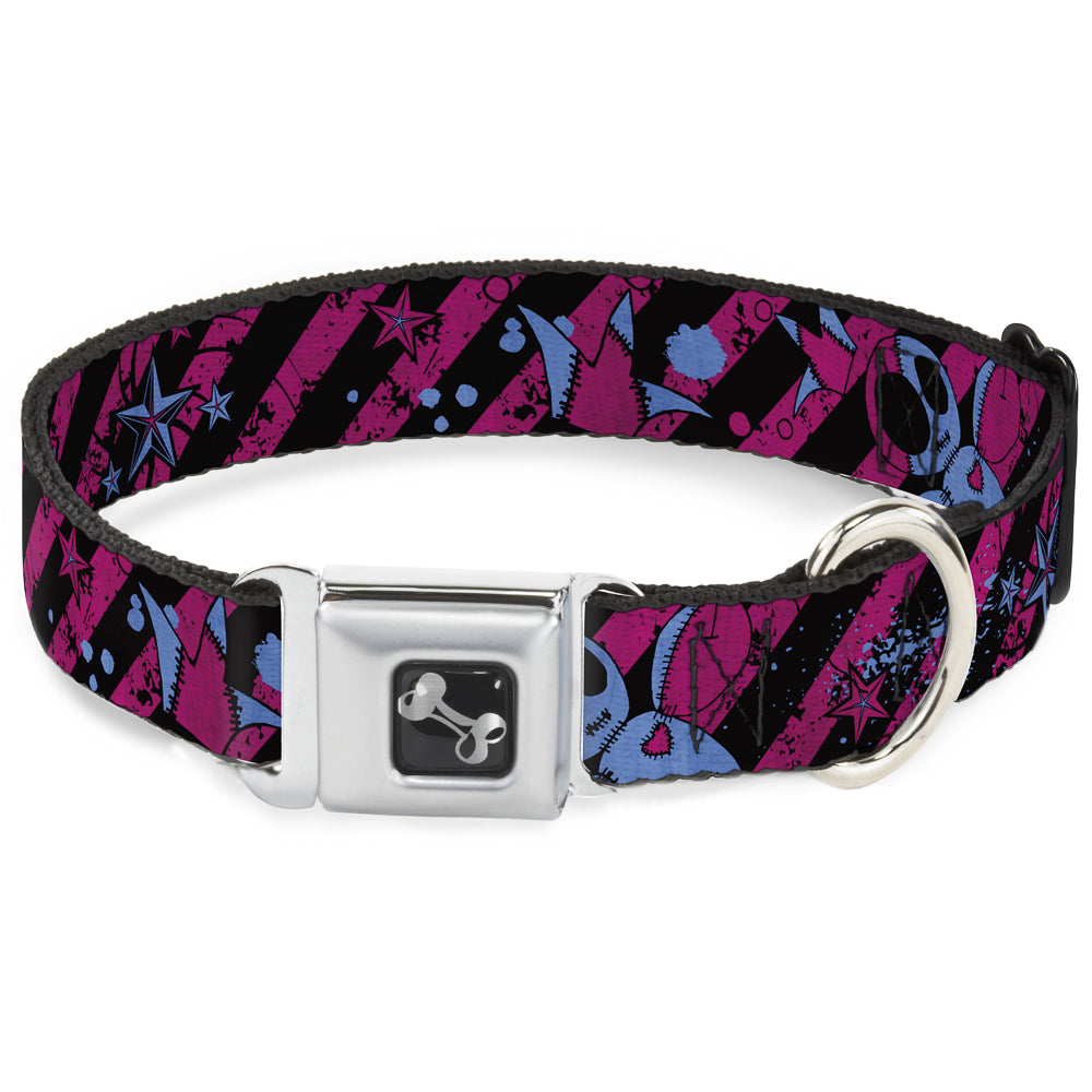 Dog Bone Seatbelt Buckle Collar - Voodoo Black/Pink/Blue Seatbelt Buckle Collars Buckle-Down