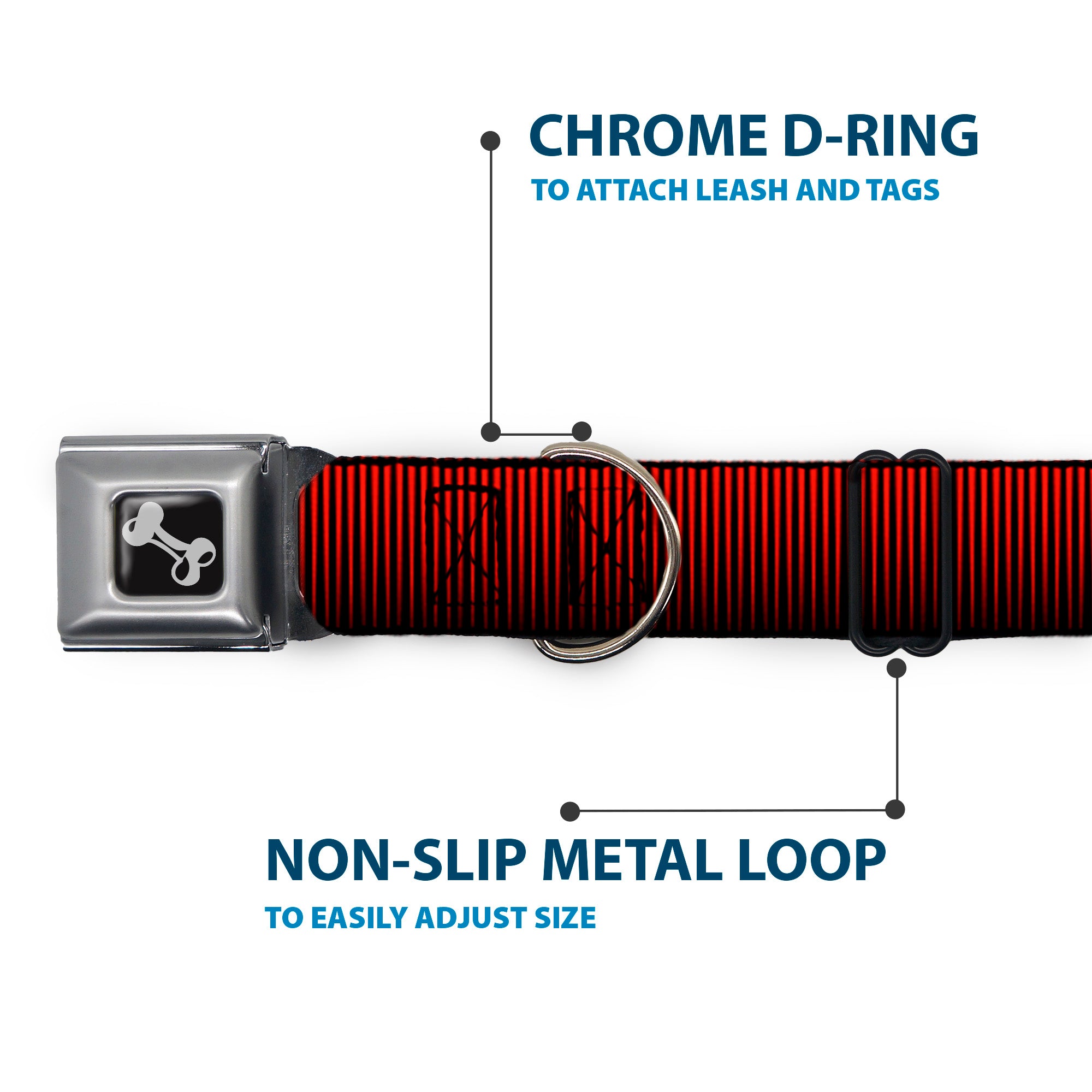 Dog Bone Seatbelt Buckle Collar - Vertical Stripes Transition Black/Red Seatbelt Buckle Collars Buckle-Down