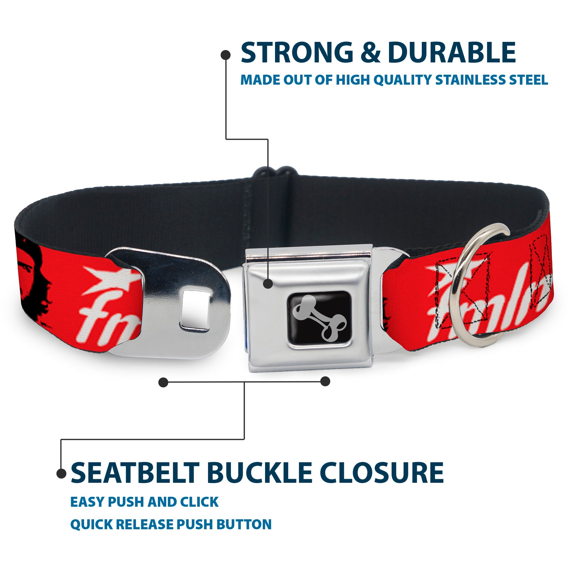 Dog Bone Seatbelt Buckle Collar - VIVA LA REVOLUCION Che w/fmln Red Seatbelt Buckle Collars Buckle-Down