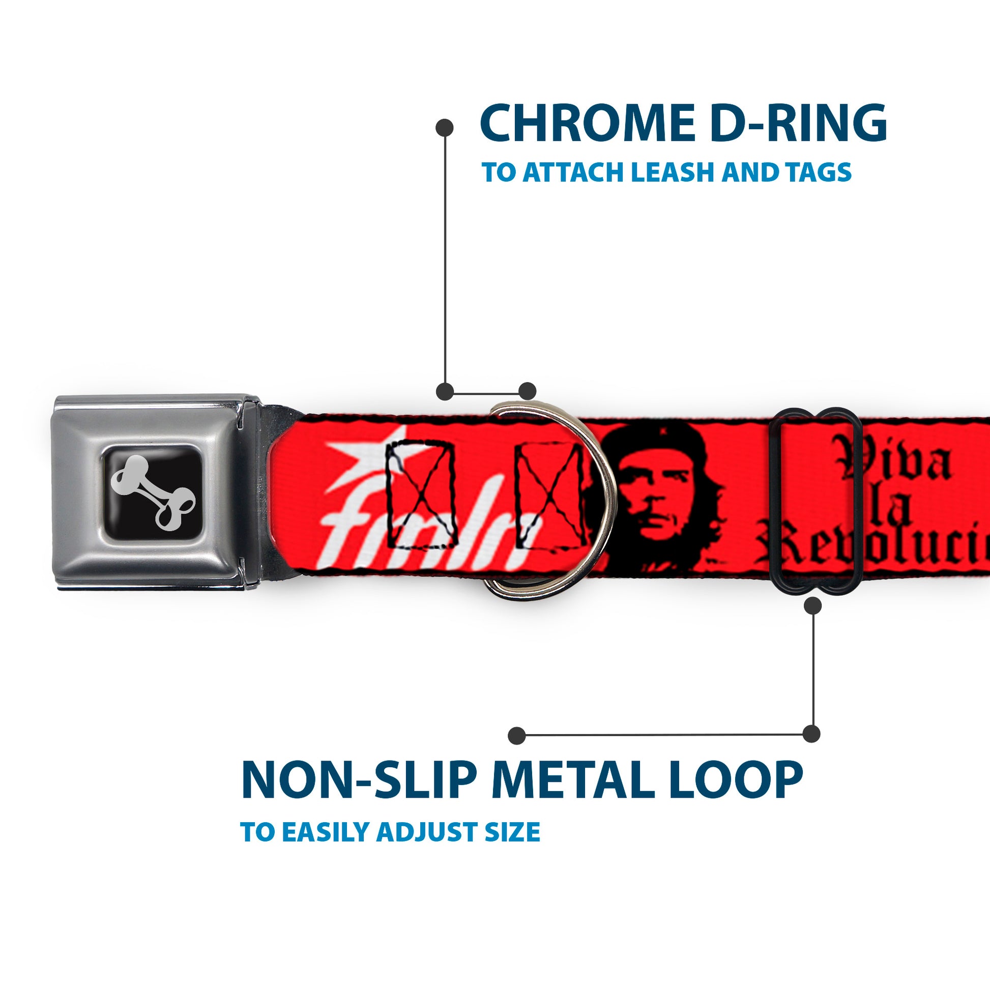 Dog Bone Seatbelt Buckle Collar - VIVA LA REVOLUCION Che w/fmln Red Seatbelt Buckle Collars Buckle-Down