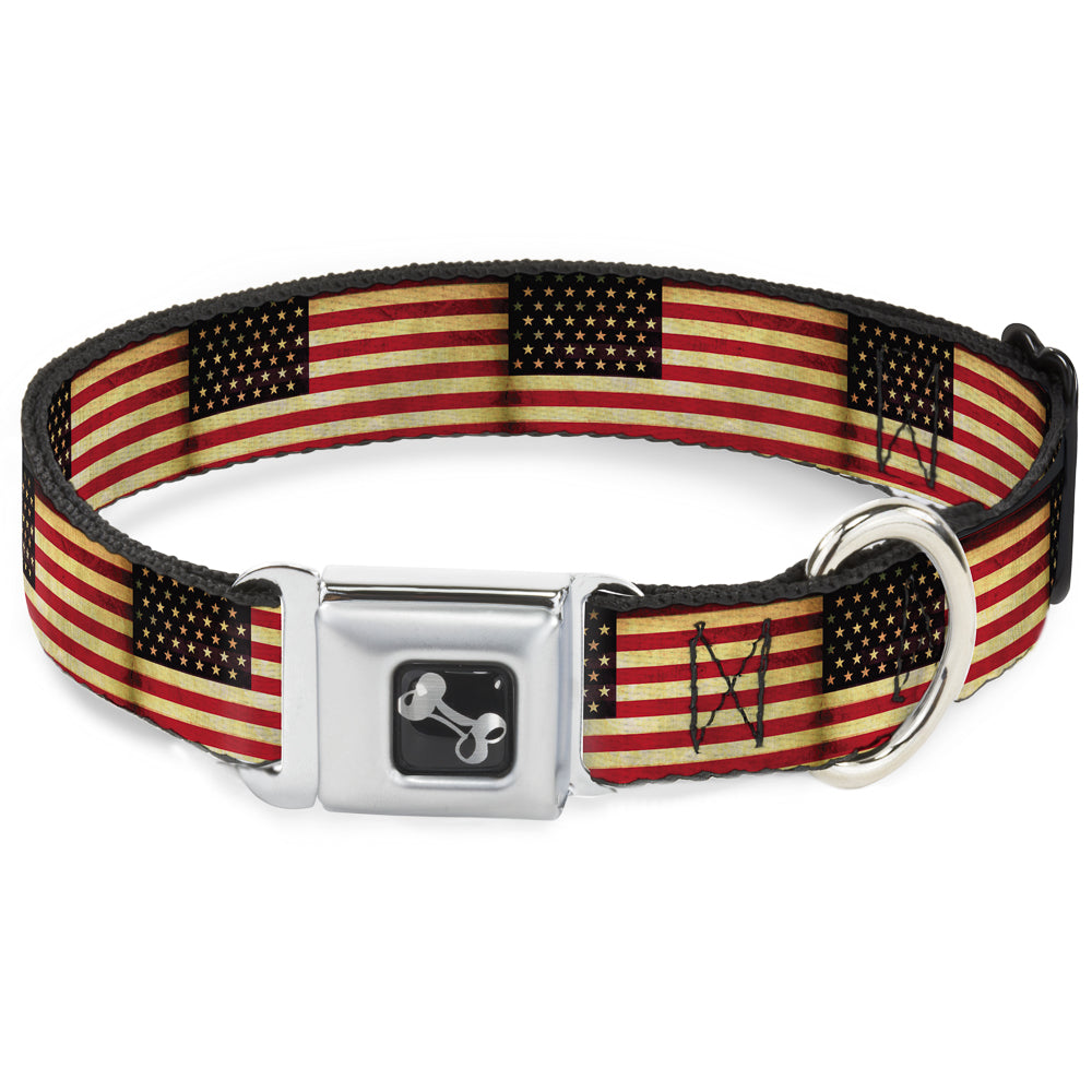 Dog Bone Seatbelt Buckle Collar - Vintage US Flag Repeat Seatbelt Buckle Collars Buckle-Down