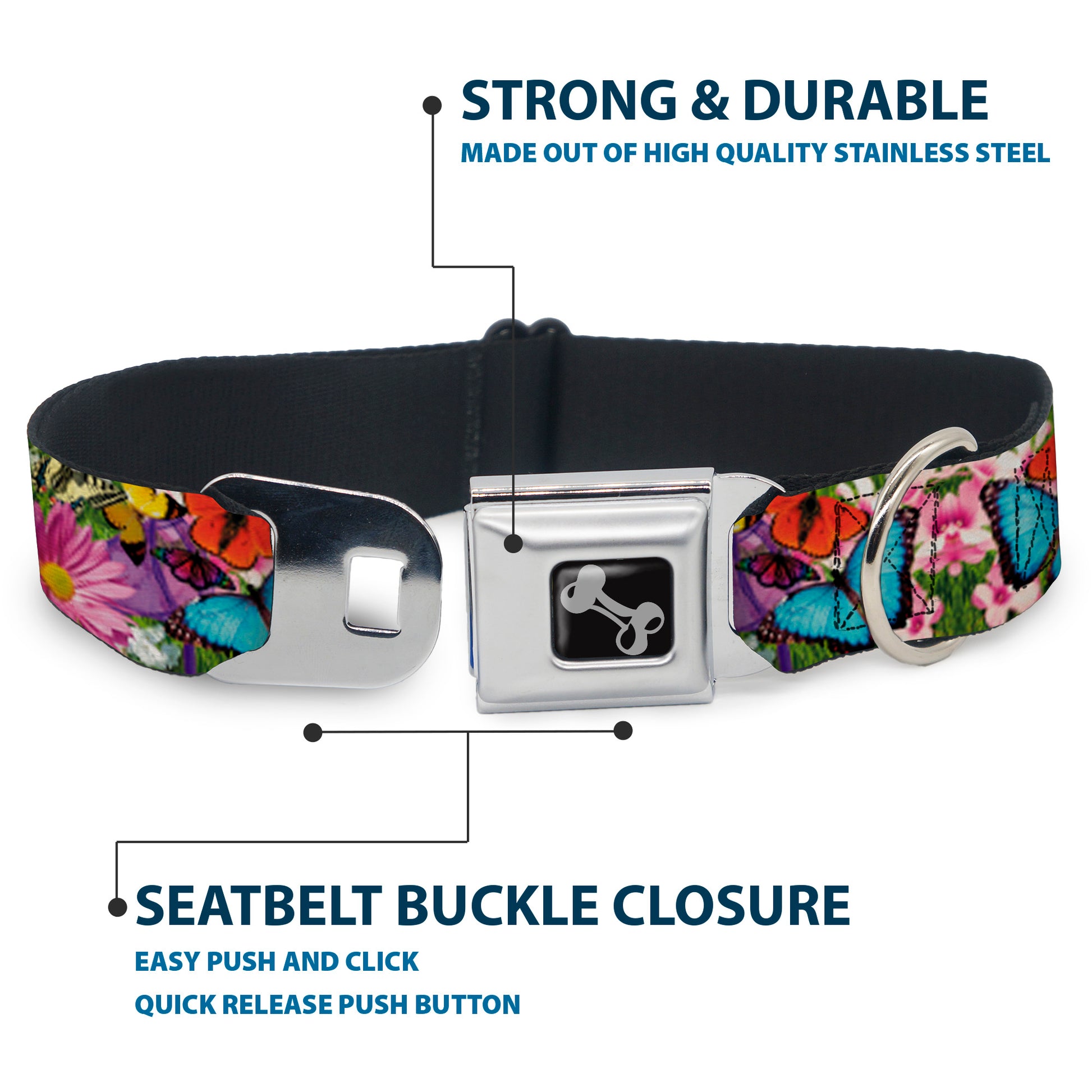 Dog Bone Seatbelt Buckle Collar - Vivid Butterfly Garden Seatbelt Buckle Collars Buckle-Down