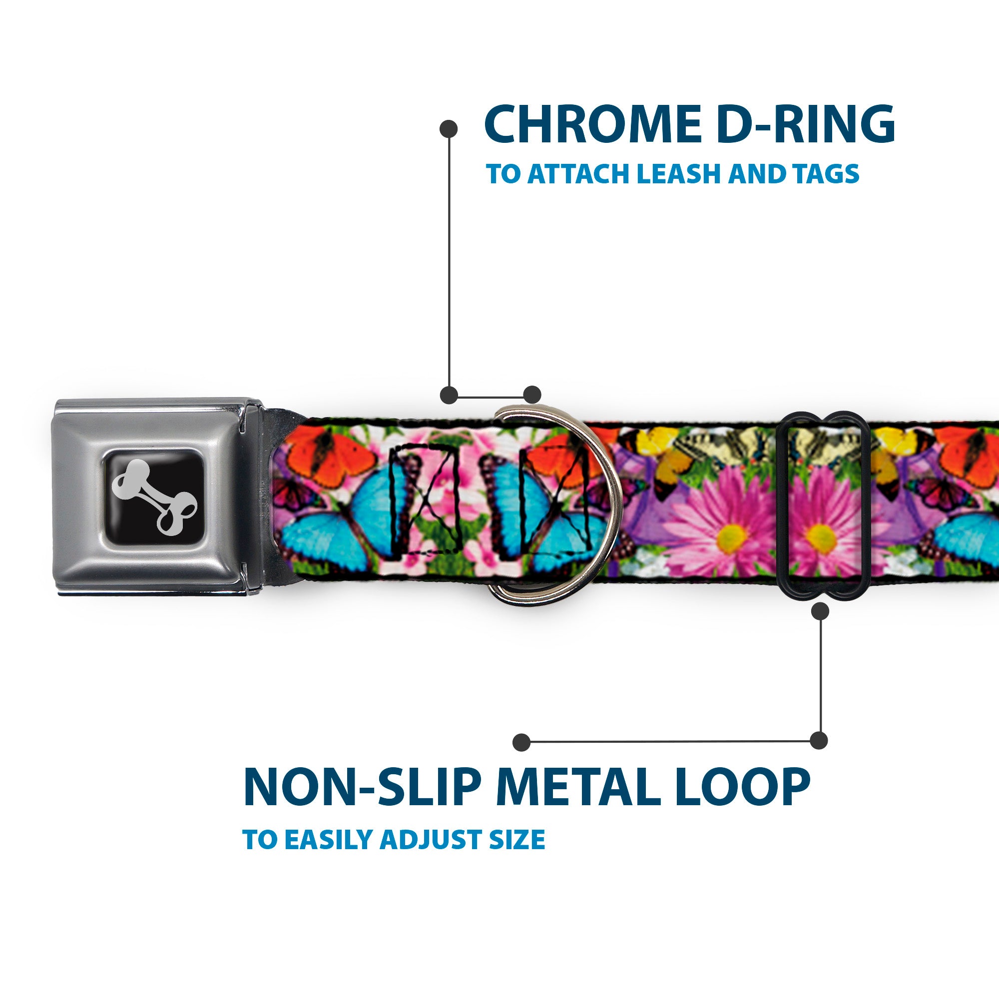 Dog Bone Seatbelt Buckle Collar - Vivid Butterfly Garden Seatbelt Buckle Collars Buckle-Down