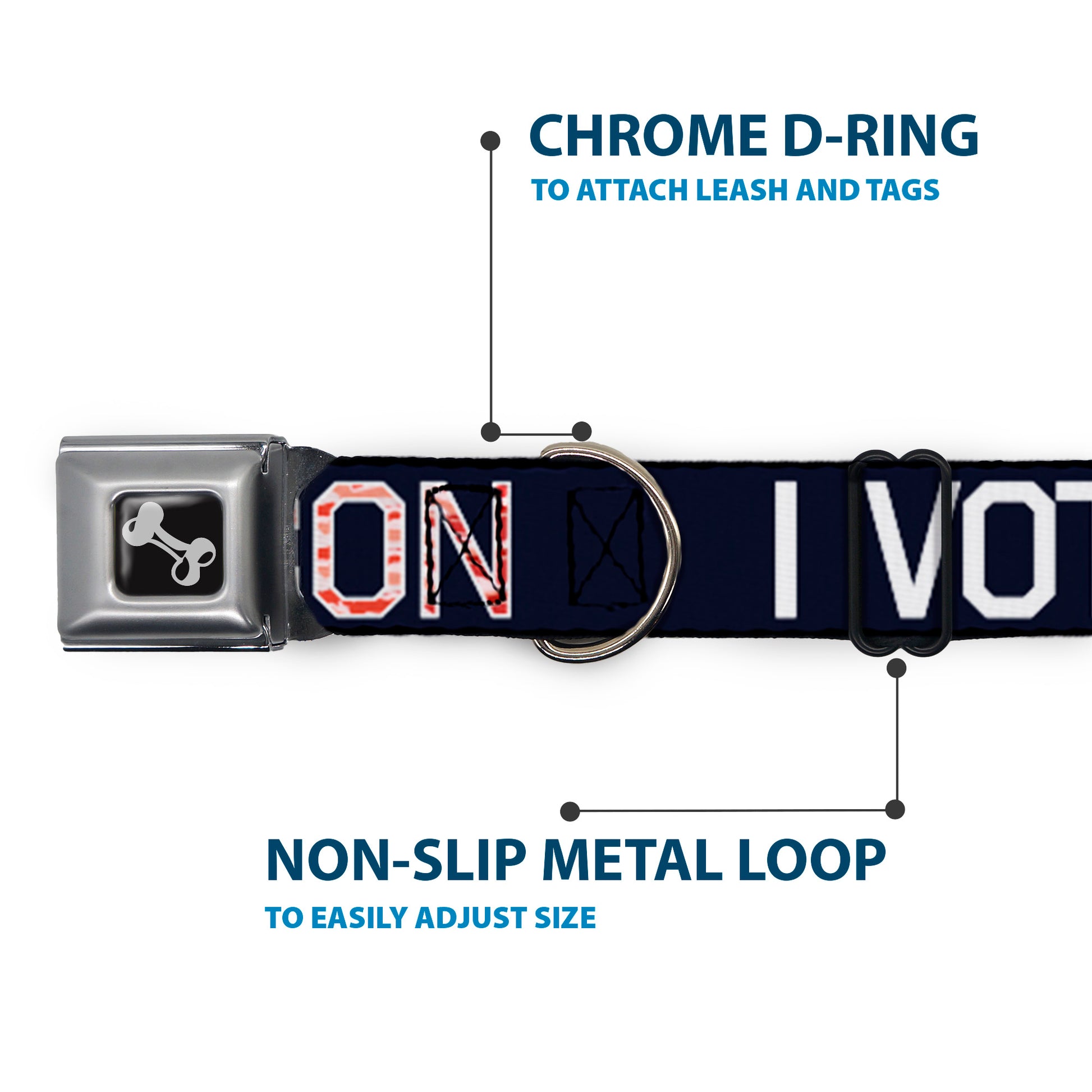 Dog Bone Seatbelt Buckle Collar - VOTE FOR BACON Black/White/Bacon Seatbelt Buckle Collars Buckle-Down