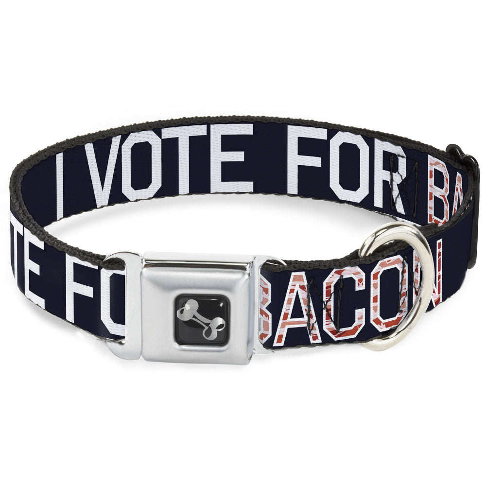 Dog Bone Seatbelt Buckle Collar - VOTE FOR BACON Black/White/Bacon Seatbelt Buckle Collars Buckle-Down