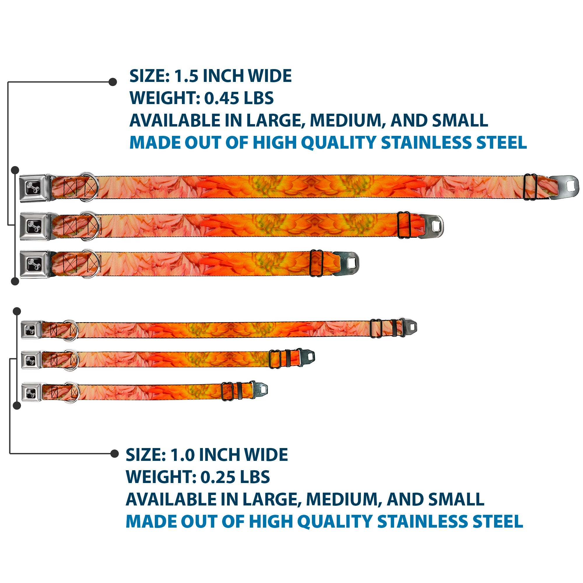 Dog Bone Seatbelt Buckle Collar - Vivid Floral Collage Orange-Pinks Seatbelt Buckle Collars Buckle-Down