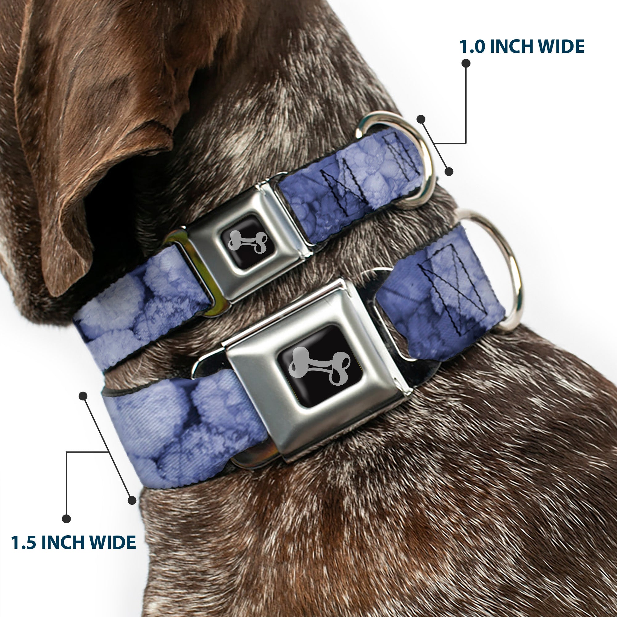 Dog Bone Seatbelt Buckle Collar - Vivid Floral Collage2 Blues Seatbelt Buckle Collars Buckle-Down